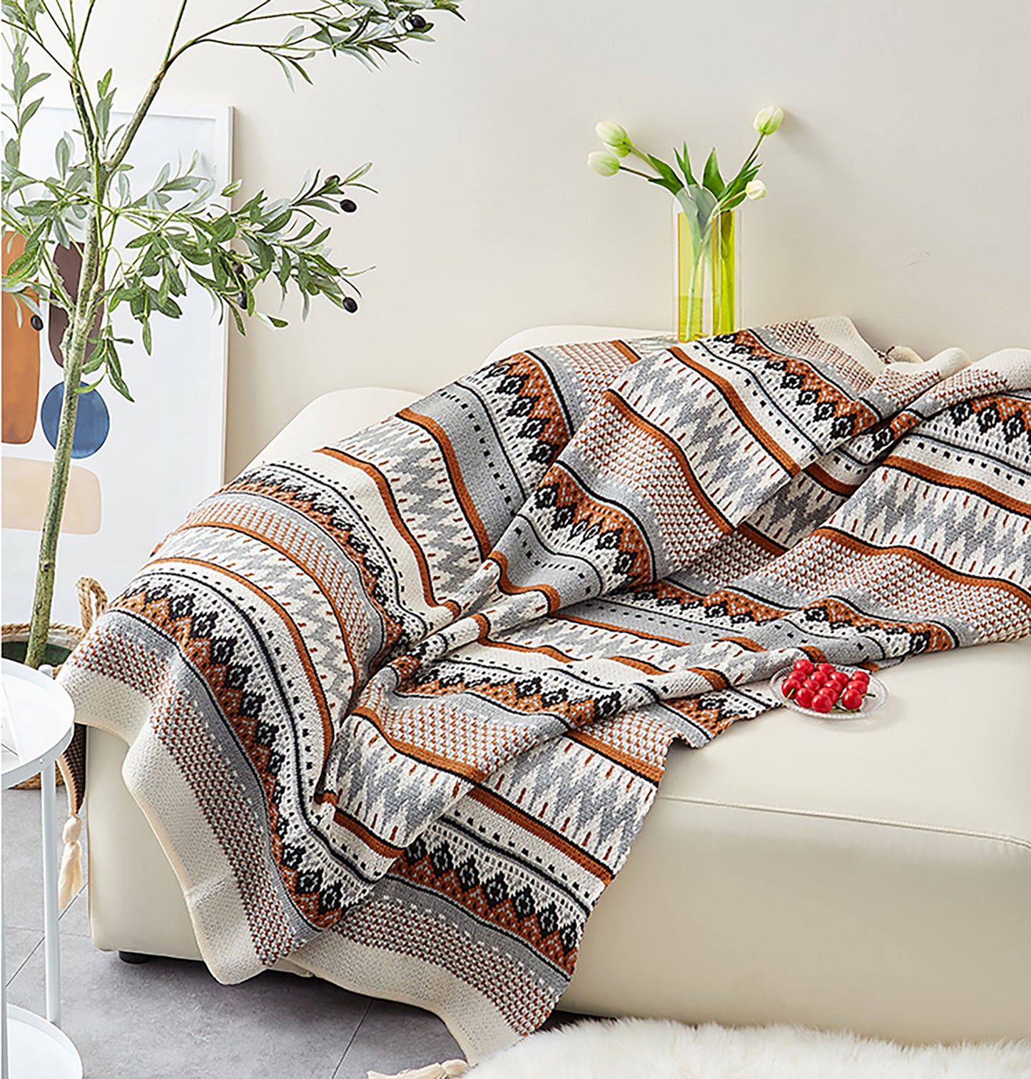 Bohemia Style Woven Throw Decorative Blanket Knitting Tassel Throw Blanket Sofa Couch Throw Handmade Office Blanket Living Room Decor Gift Inactive