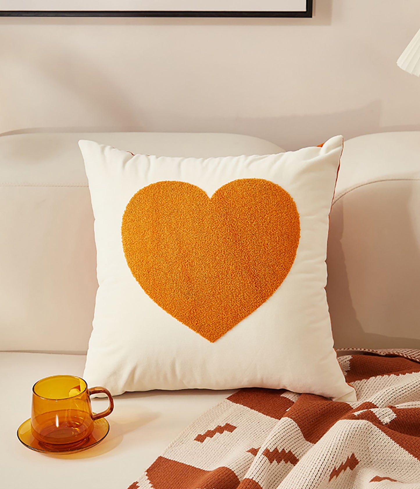Heart pillow Case Cute Pillow Embroidered Throw Pillow Case Decorative Orange Pillow Case Housewarming gift Dot Pattern Pumpkin Living Room