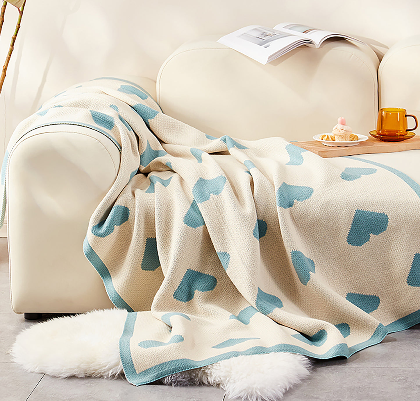 Pink Creamy Heart Woven Throw with Decorative Blanket Woven Throw Blanket Sofa Couch Throw Beach Office Camping Living Room Kid Room Decor