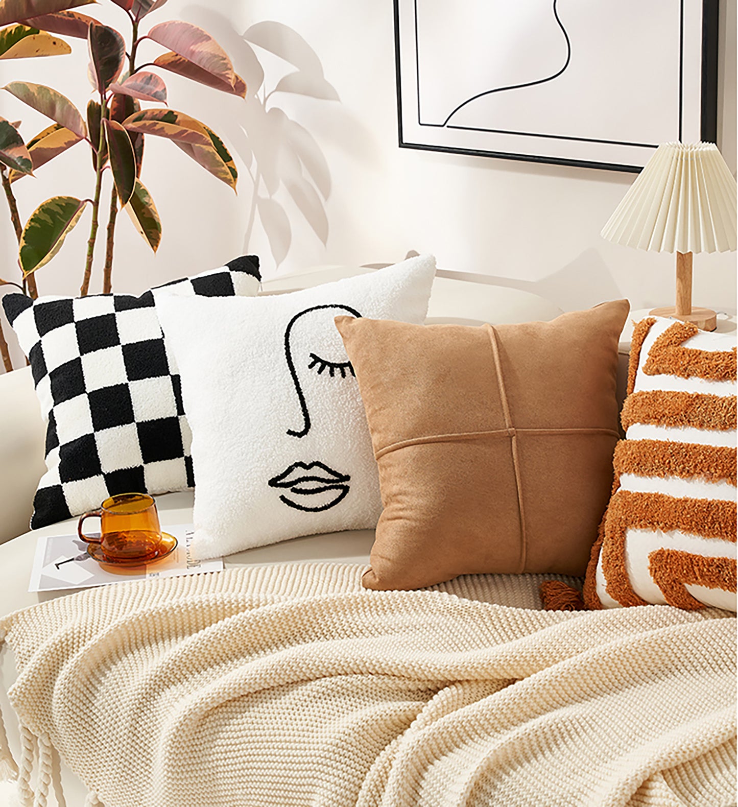 Cozy Pillow Cover Cute Pillow Throw Pillow Case Abstract Decorative Black White Khaki Pillow Case Housewarming gift Living Room Decor