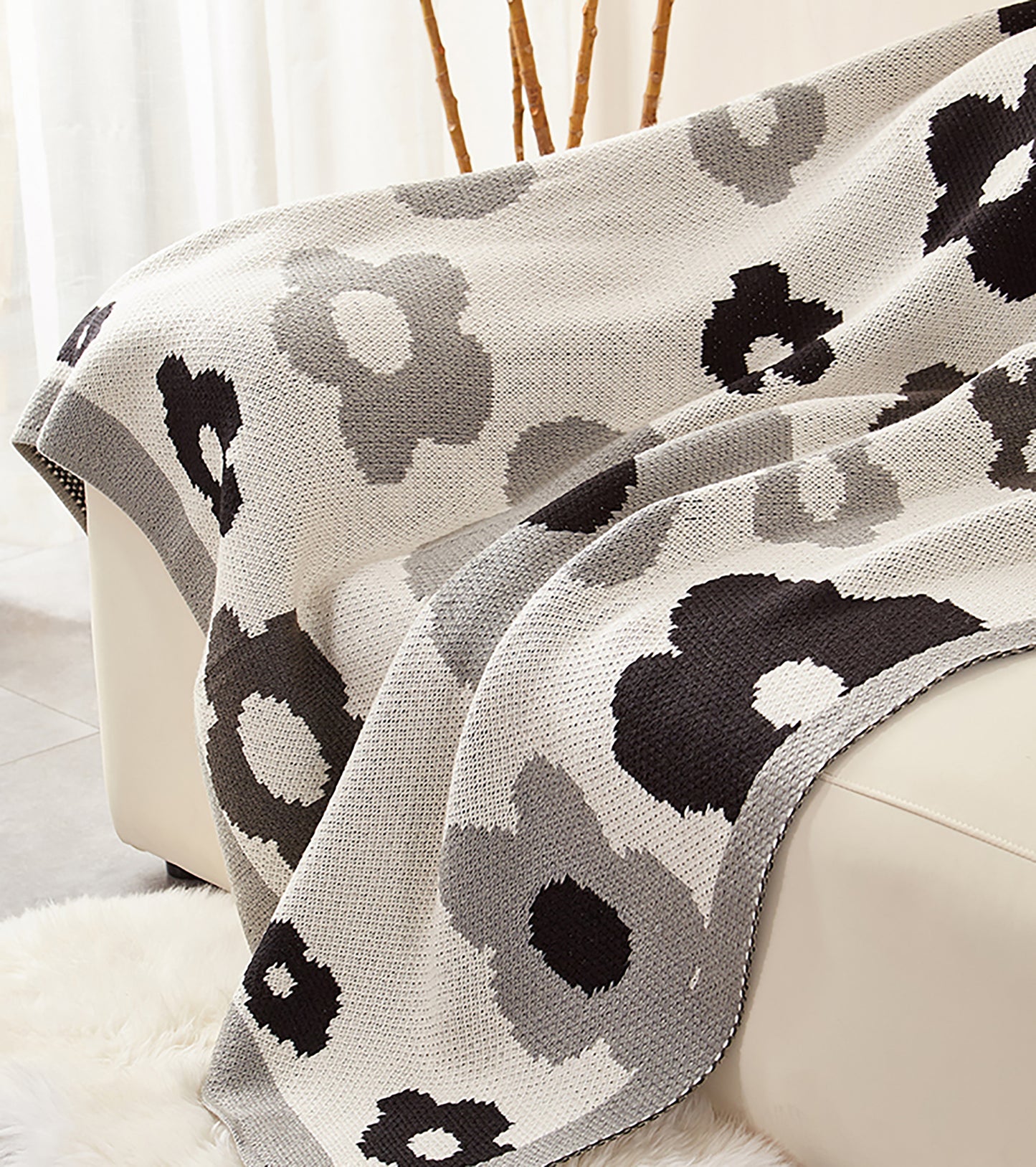 Flower Decorative Blanket Woven Throw Blanket Sofa Couch Office Blanket Pink Blue White Black