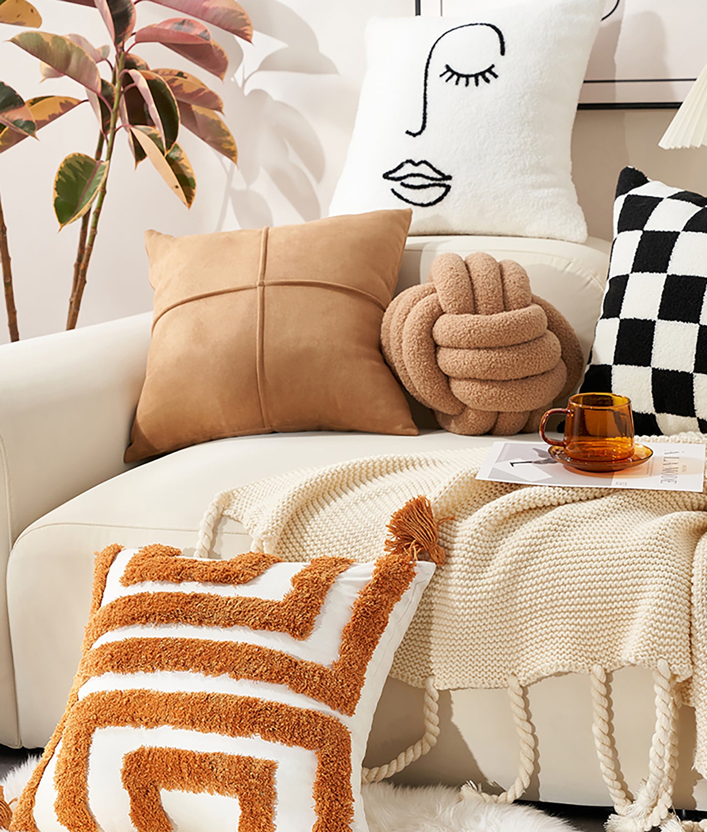 Cozy Pillow Cover Cute Pillow Throw Pillow Case Abstract Decorative Black White Khaki Pillow Case Housewarming gift Living Room Decor