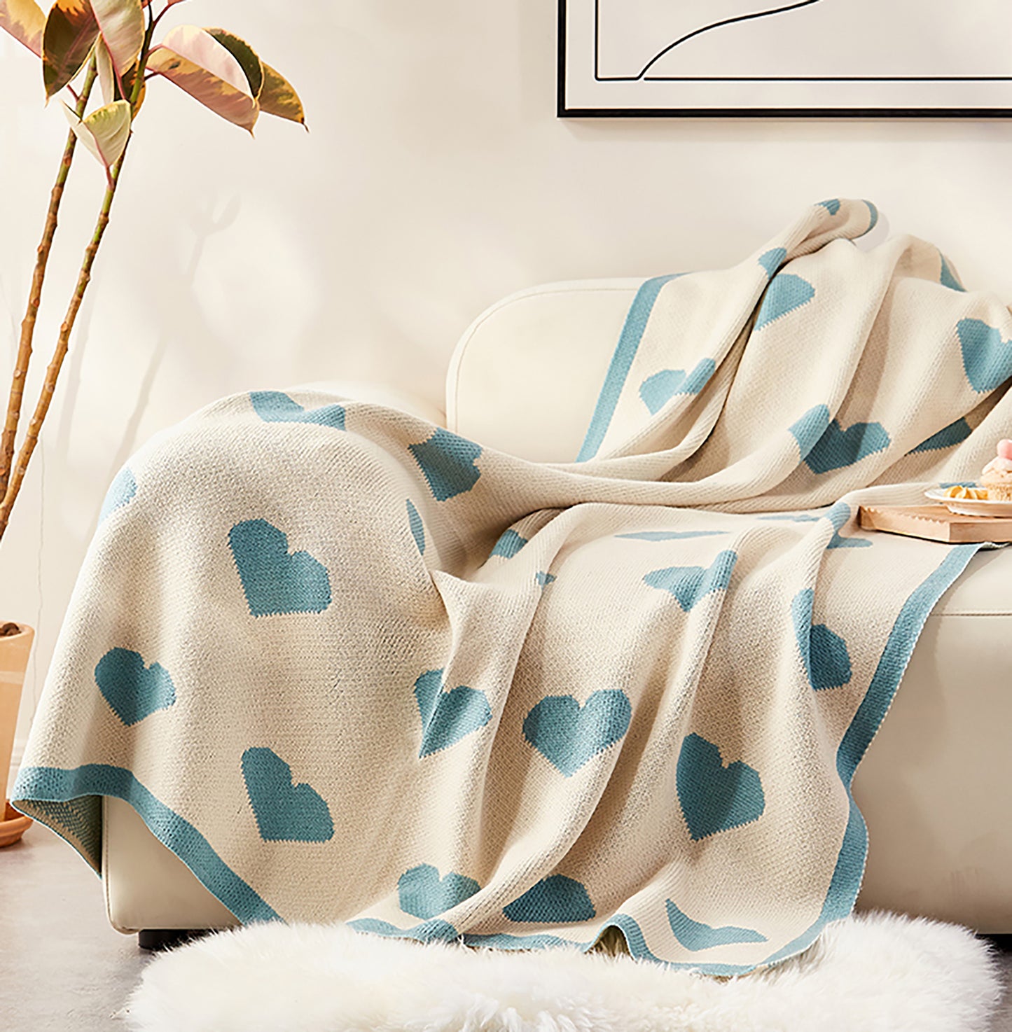 Pink Creamy Heart Woven Throw with Decorative Blanket Woven Throw Blanket Sofa Couch Throw Beach Office Camping Living Room Kid Room Decor