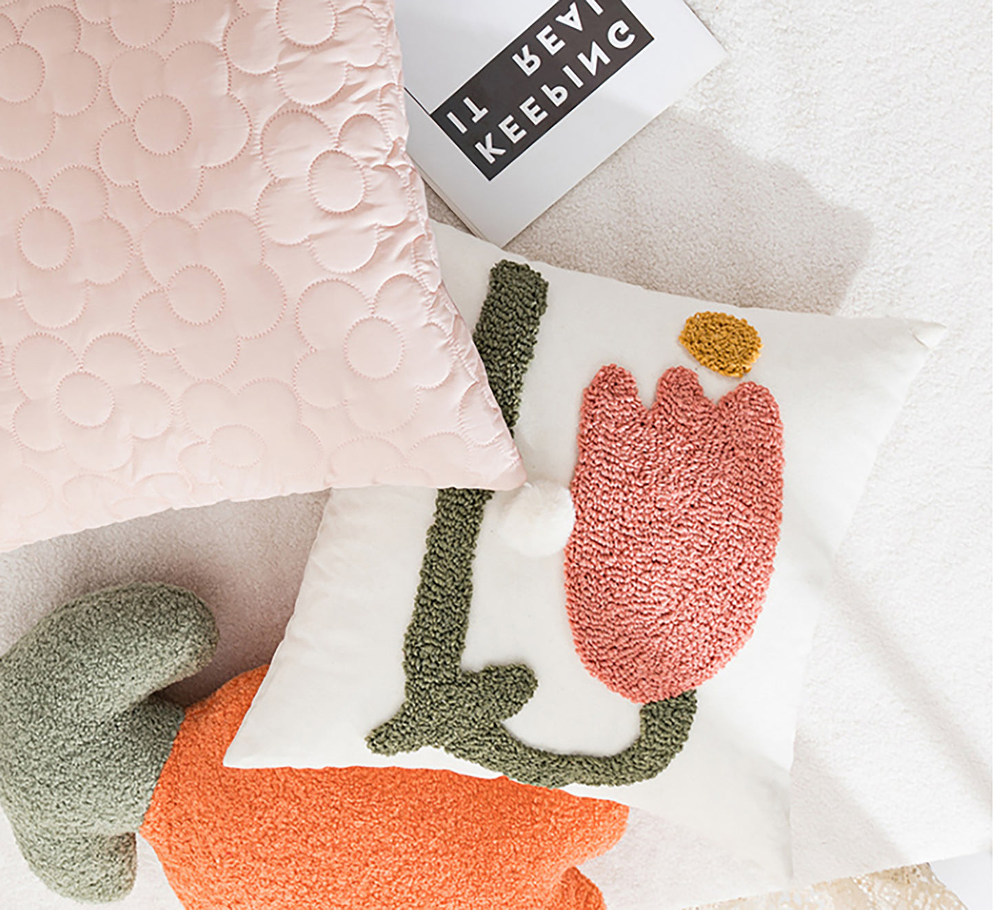 Pink Flower pillow Case Cute Solid Pillow Flower Embroidered Throw Pillow Decorative Pink White Pillow Case Daisy Housewarming Gift Decor