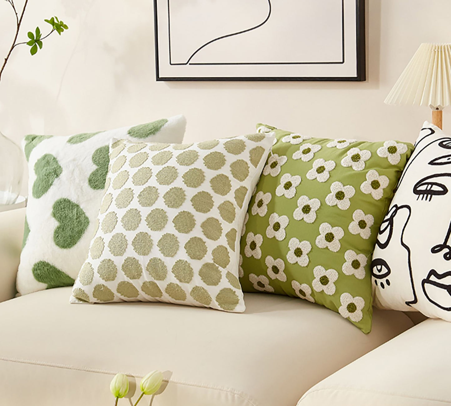 Fashion Pillowcase Cute Green Pillow Heart Embroidered Throw Pillow Case Decorative Pillowcase/ Housewarming gift/ Personalized Pillow Cover