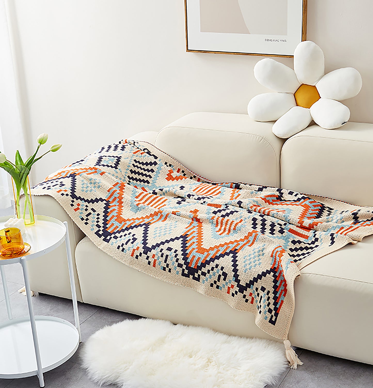 Bohemia Style Woven Throw Decorative Blanket Knitting Tassel Throw Blanket Sofa Couch Throw Handmade Office Blanket Living Room Decor Gift Inactive