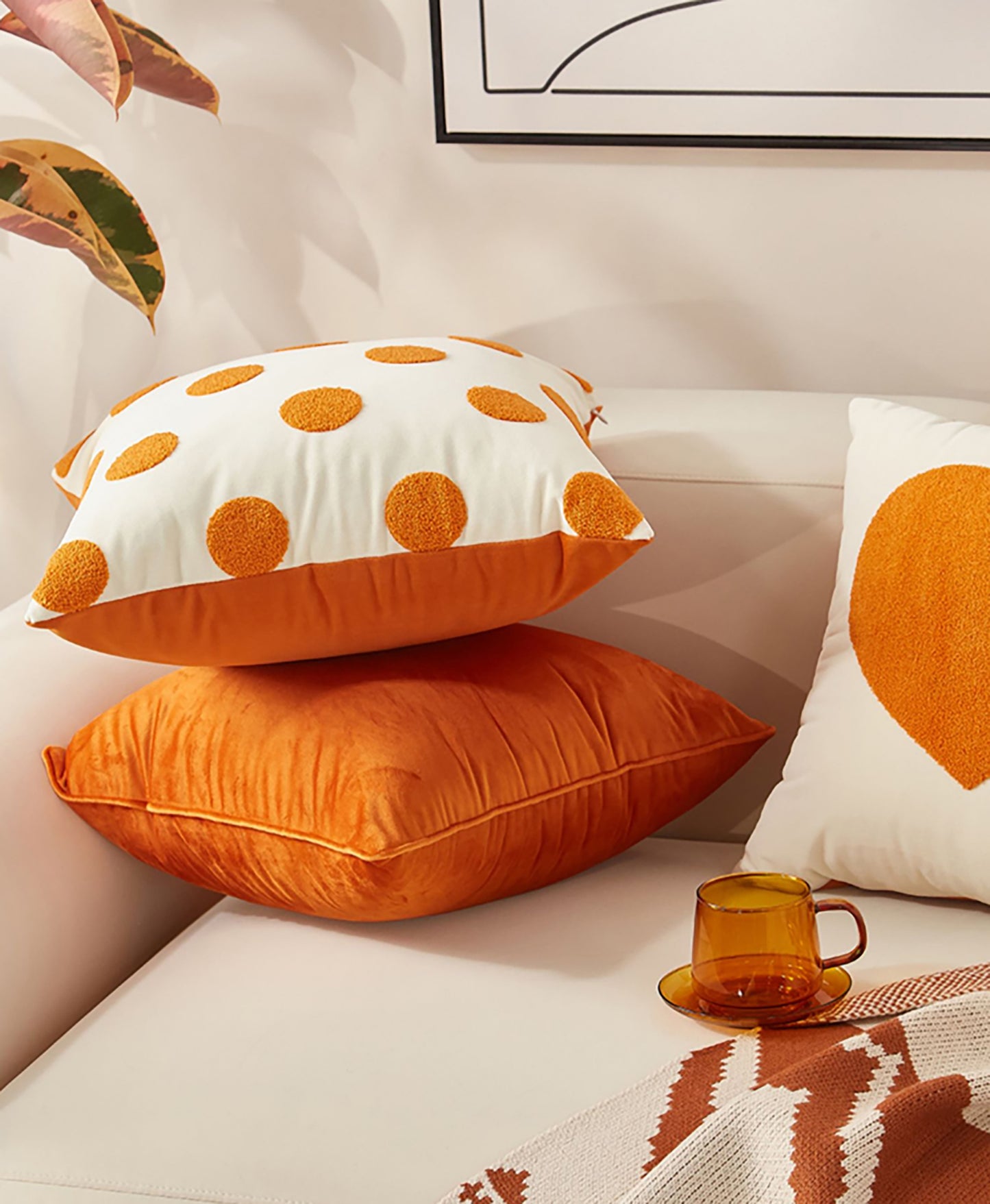 Heart pillow Case Cute Pillow Embroidered Throw Pillow Case Decorative Orange Pillow Case Housewarming gift Dot Pattern Pumpkin Living Room