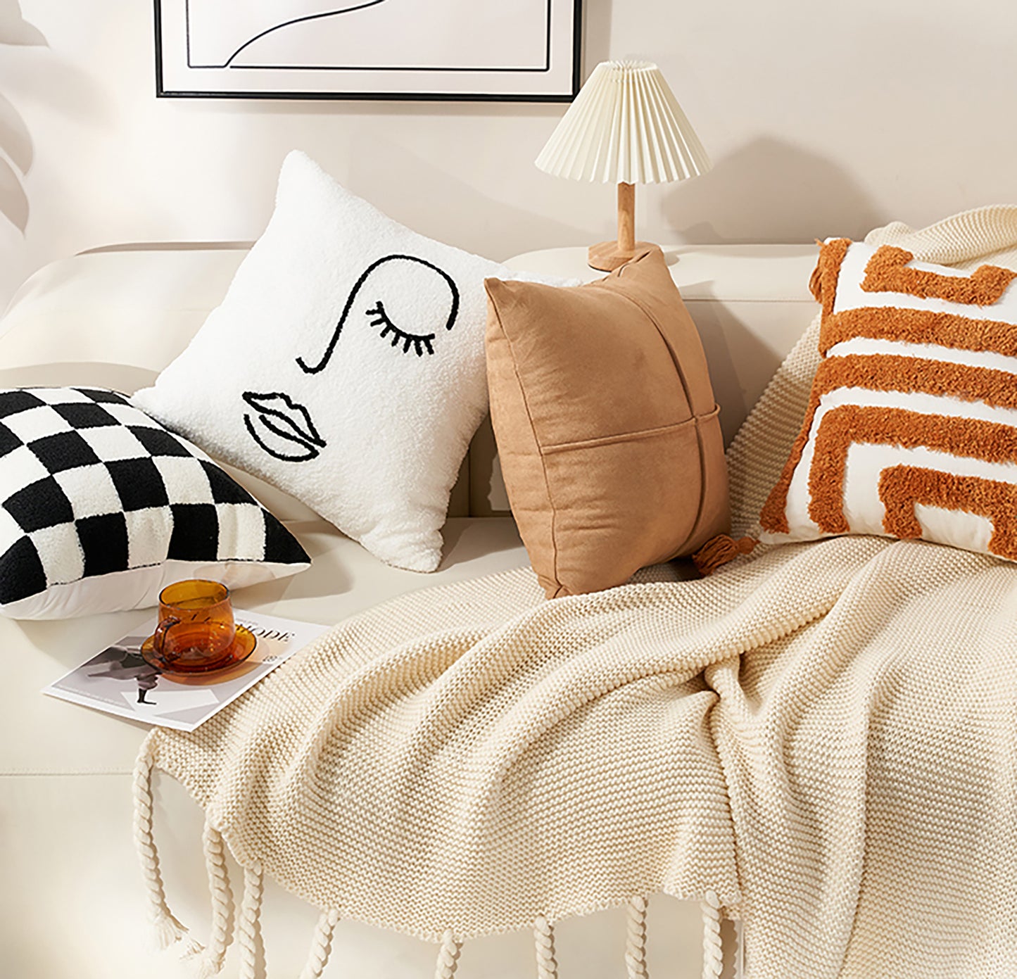 Cozy Pillow Cover Cute Pillow Throw Pillow Case Abstract Decorative Black White Khaki Pillow Case Housewarming gift Living Room Decor