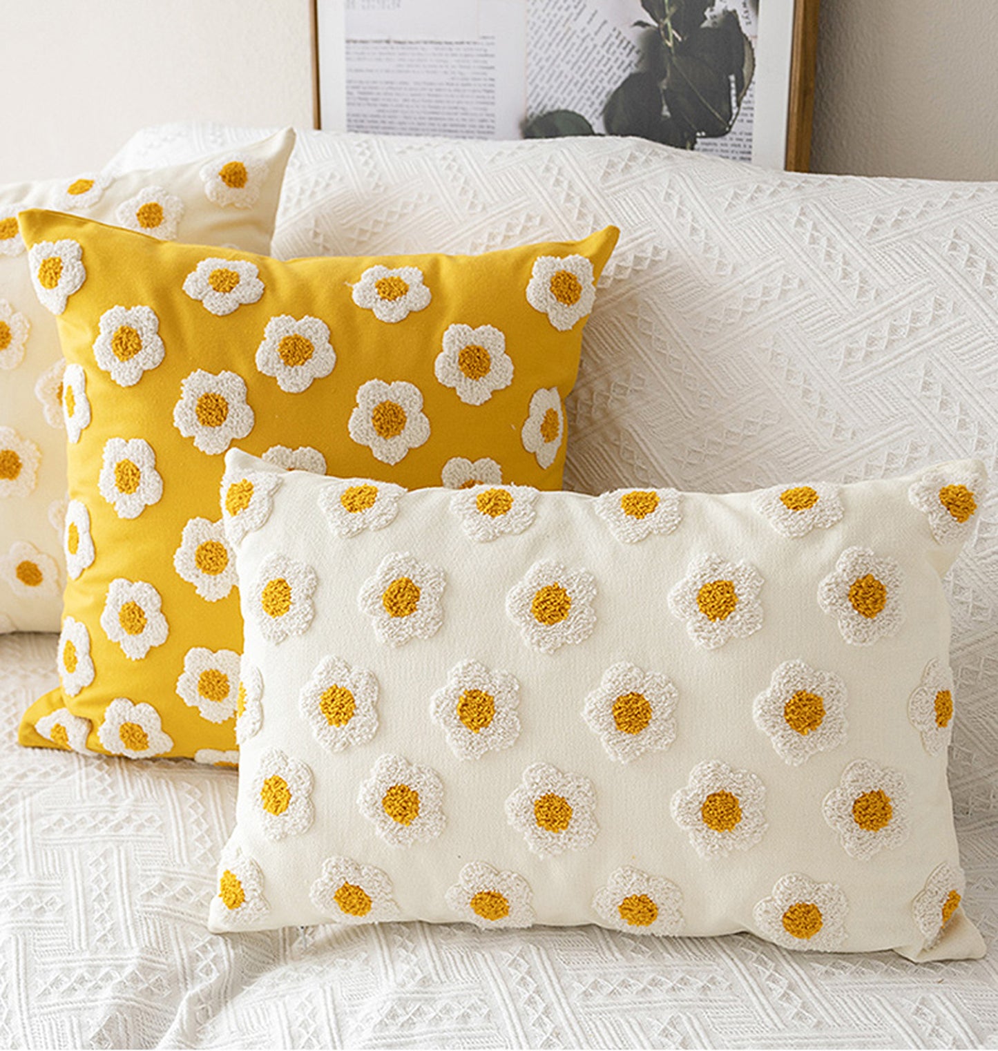 Daisy Embroidered Throw Pillow Case