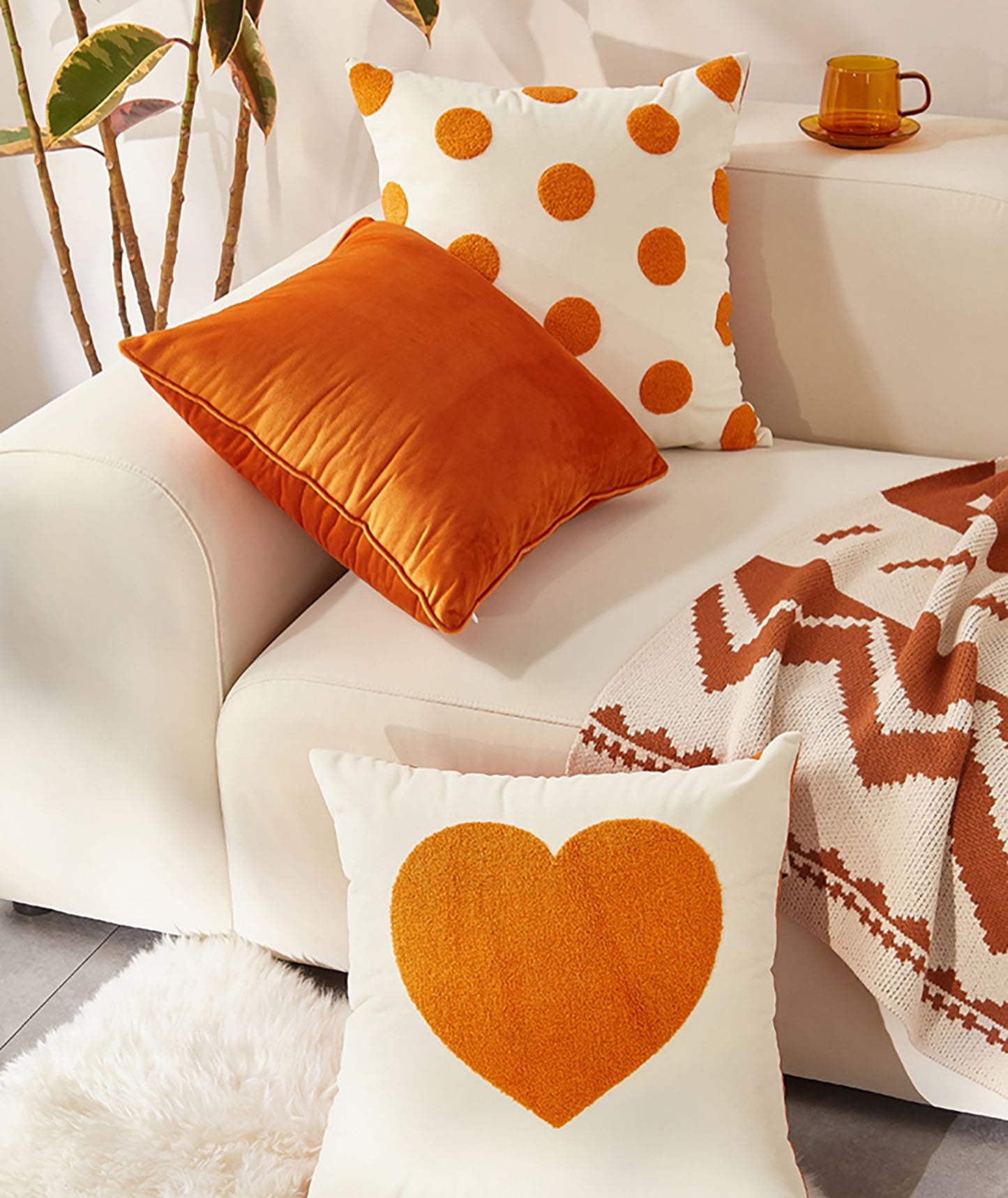 Heart pillow Case Cute Pillow Embroidered Throw Pillow Case Decorative Orange Pillow Case Housewarming gift Dot Pattern Pumpkin Living Room
