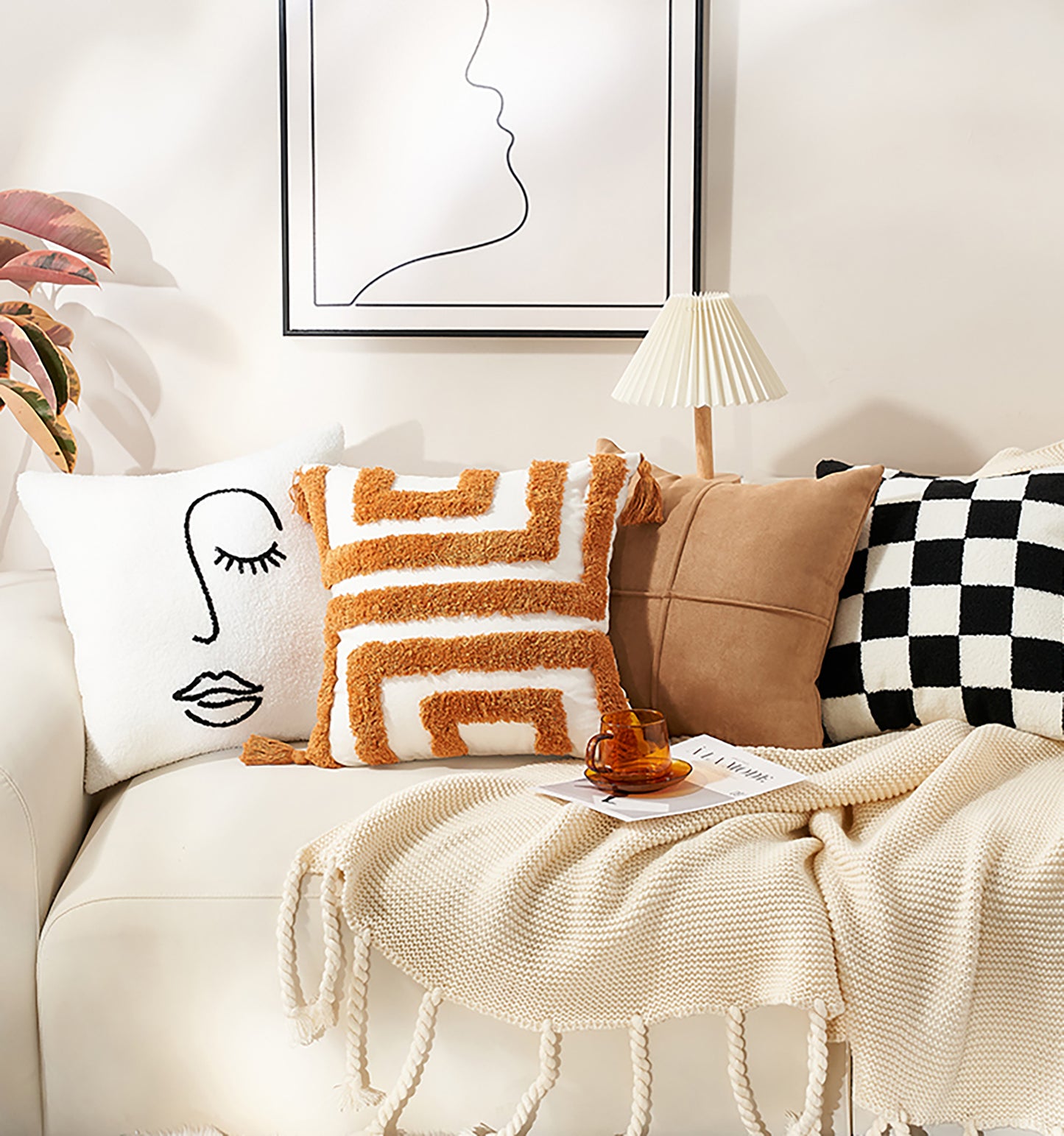 Cozy Pillow Cover Cute Pillow Throw Pillow Case Abstract Decorative Black White Khaki Pillow Case Housewarming gift Living Room Decor