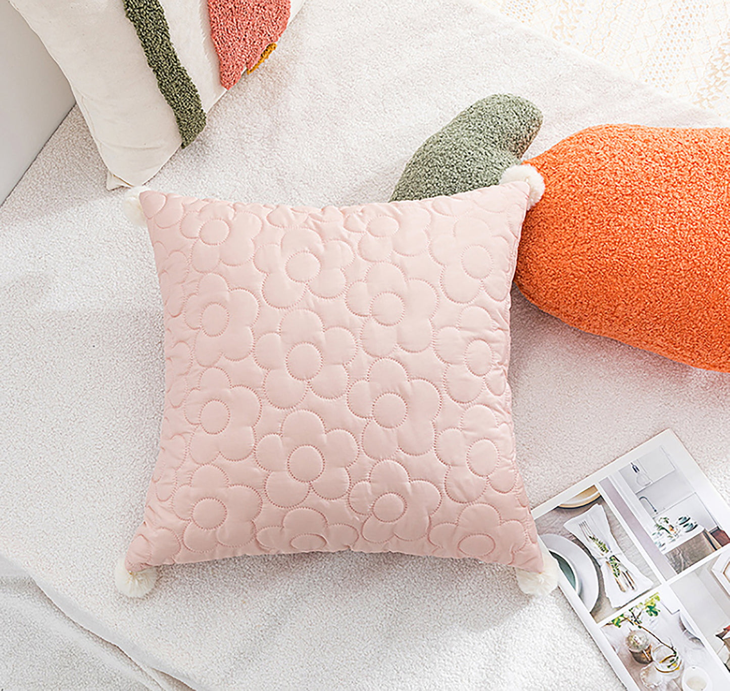 Pink Flower pillow Case Cute Solid Pillow Flower Embroidered Throw Pillow Decorative Pink White Pillow Case Daisy Housewarming Gift Decor