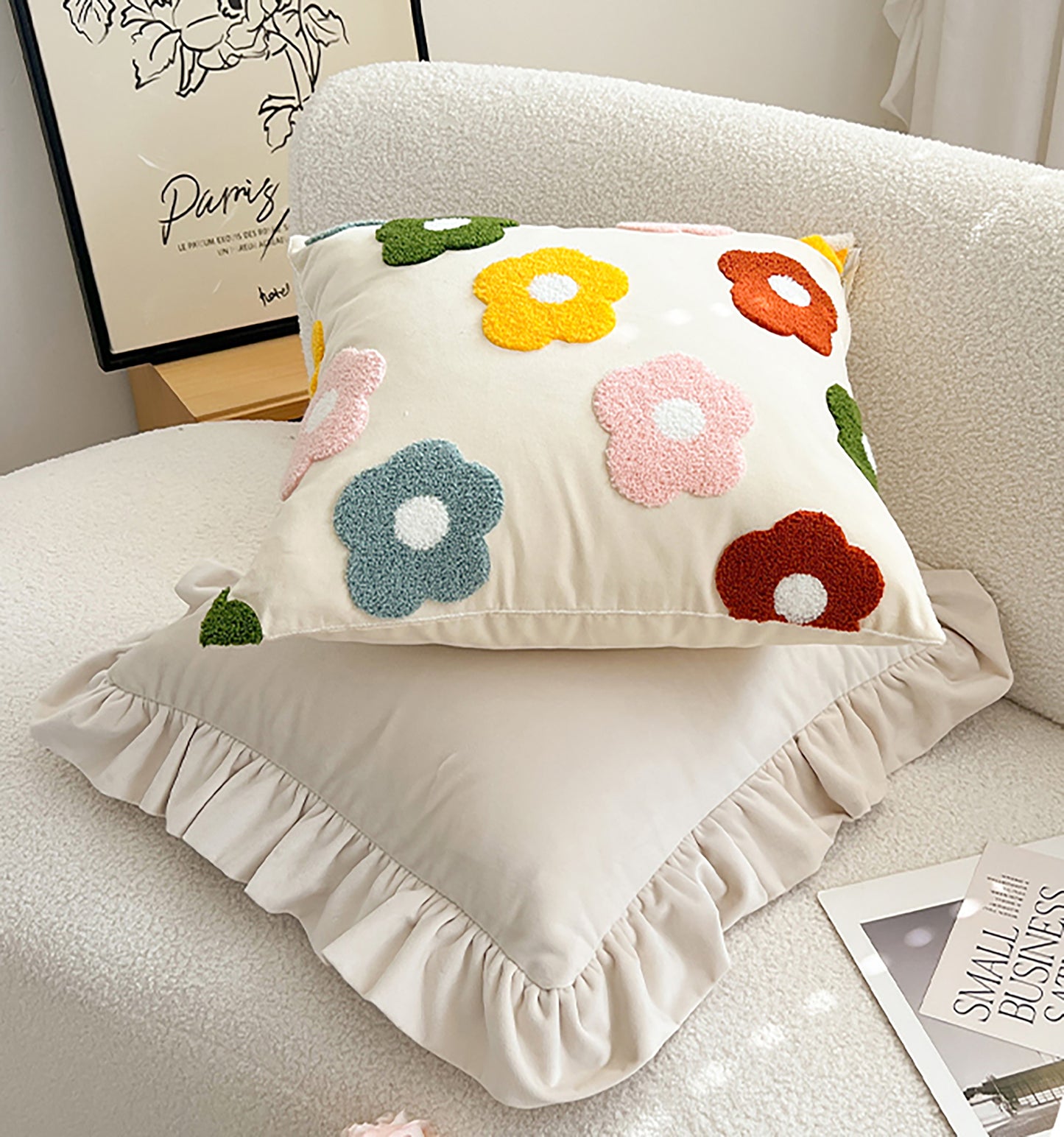 Fashion Summer Pillow Case Cute Colorful Pillow Flower Embroidered Polka Dot Throw Pillow Case Decorative Pillow Case Housewarming Gift