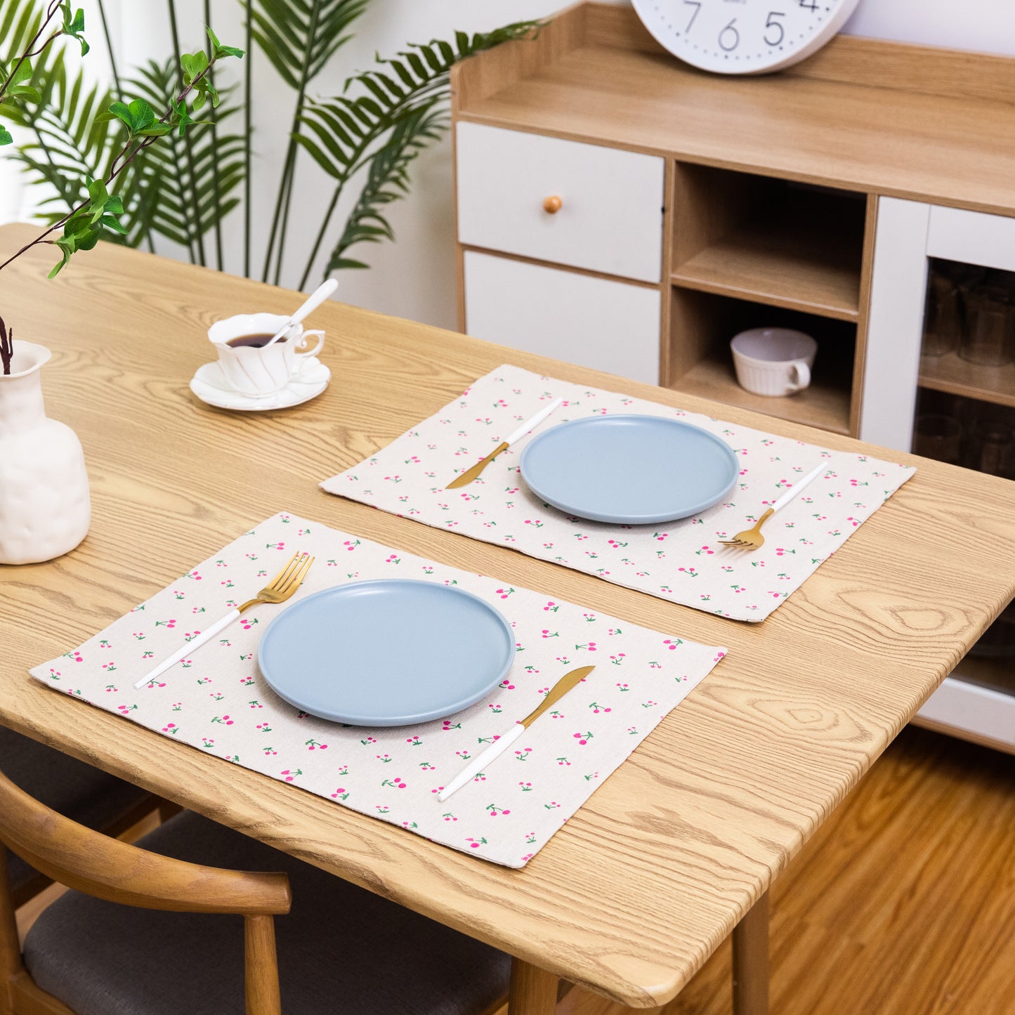 Cherry Pattern Placemat Set Handmade Personalized Plate Mat Kitchen Decoration Picnic Mat Linen Placemats Fruit Design