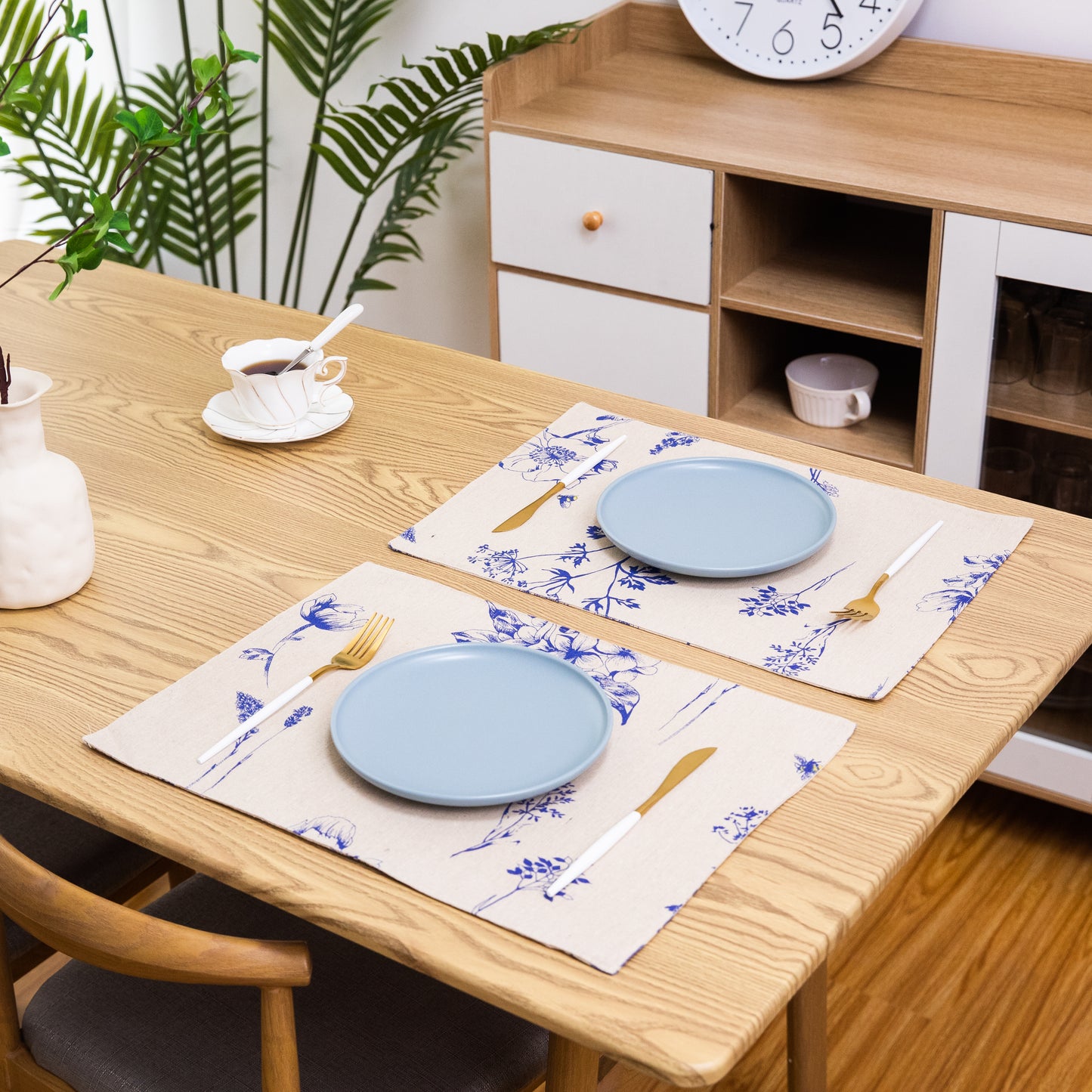 Flower Placemat Set Handmade Personalized Plate Mat Kitchen Decoration Picnic Mat Cotton Linen Placemats Blue Flower Design