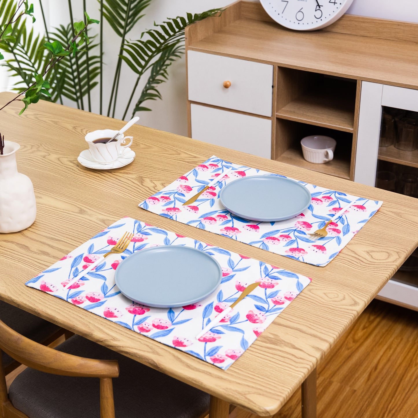 Flower Cotton Linen Placemat Set Handmade Personalized Plate Mat Kitchen Decoration Picnic Mat Placemats Flower Design Pink Blue