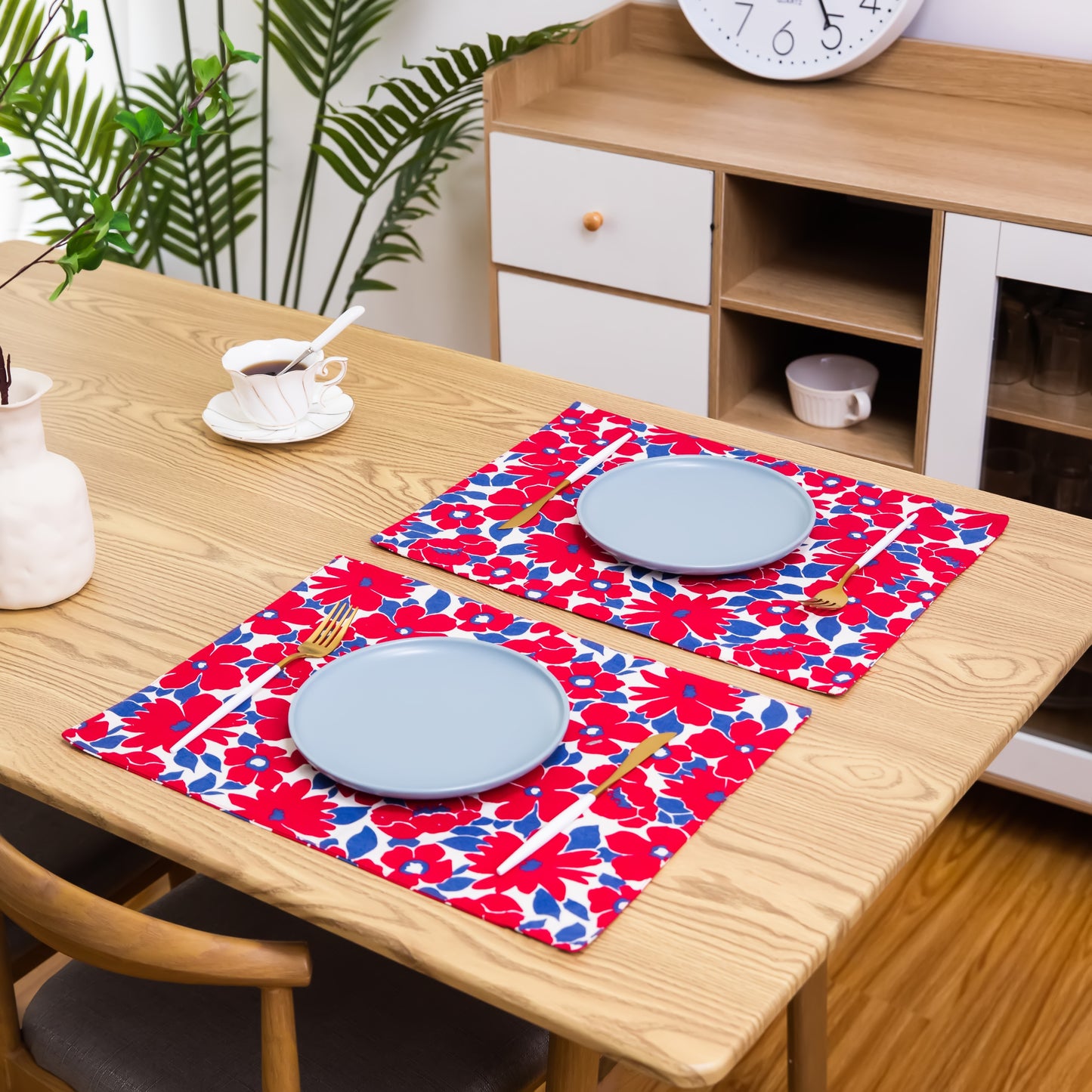 Red Flower Cotton Linen Placemat Set
