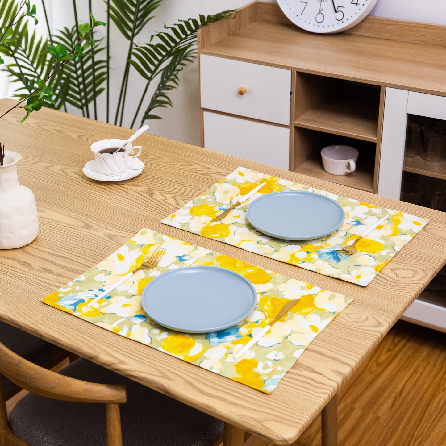 Yellow Flower Cotton Linen Placemat Set Handmade Personalized Plate Mat Kitchen Decoration Picnic Mat Placemats