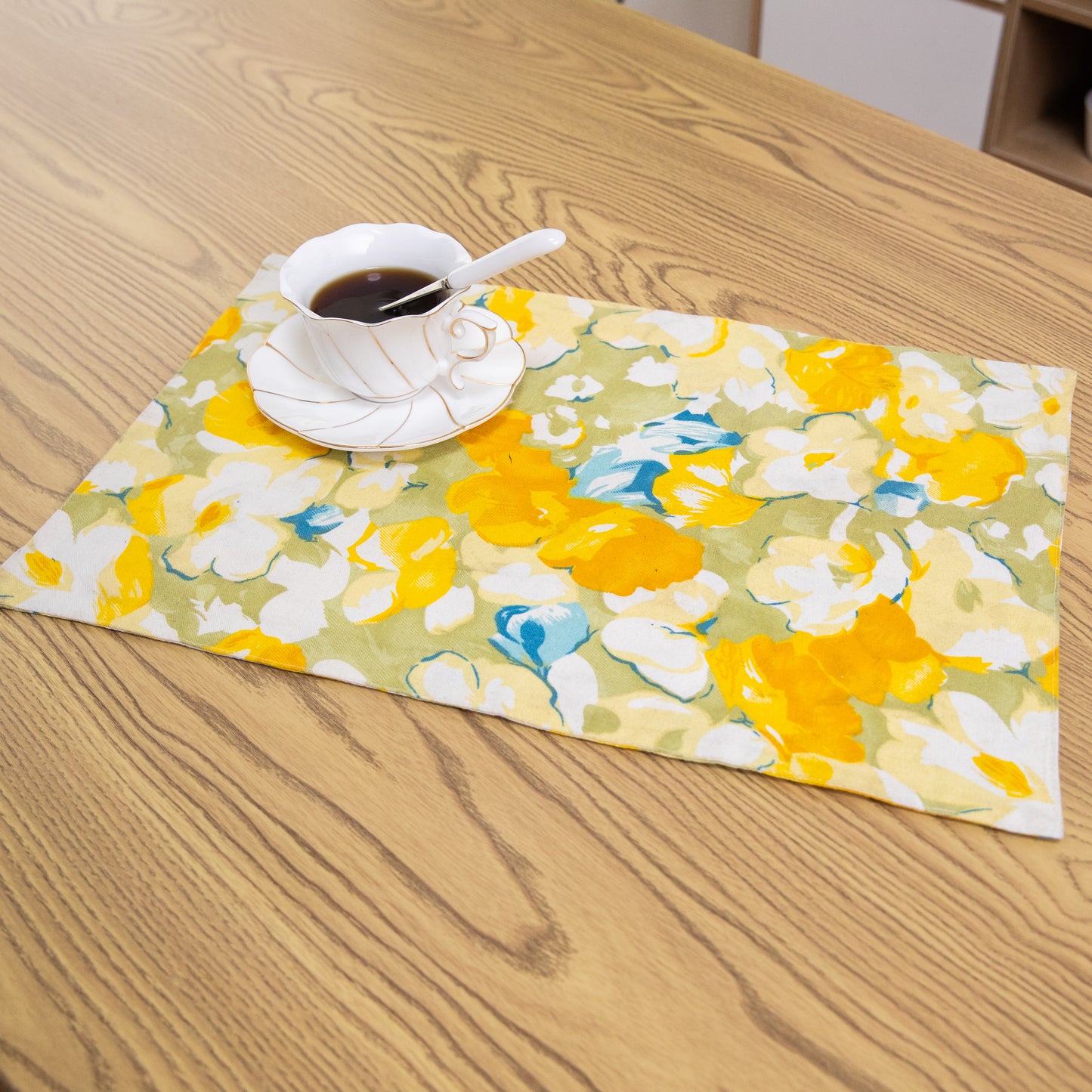 Yellow Flower Cotton Linen Placemat Set Handmade Personalized Plate Mat Kitchen Decoration Picnic Mat Placemats