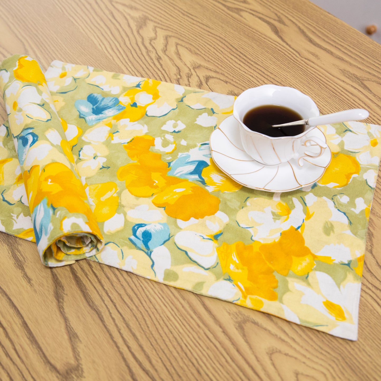 Yellow Flower Cotton Linen Placemat Set Handmade Personalized Plate Mat Kitchen Decoration Picnic Mat Placemats
