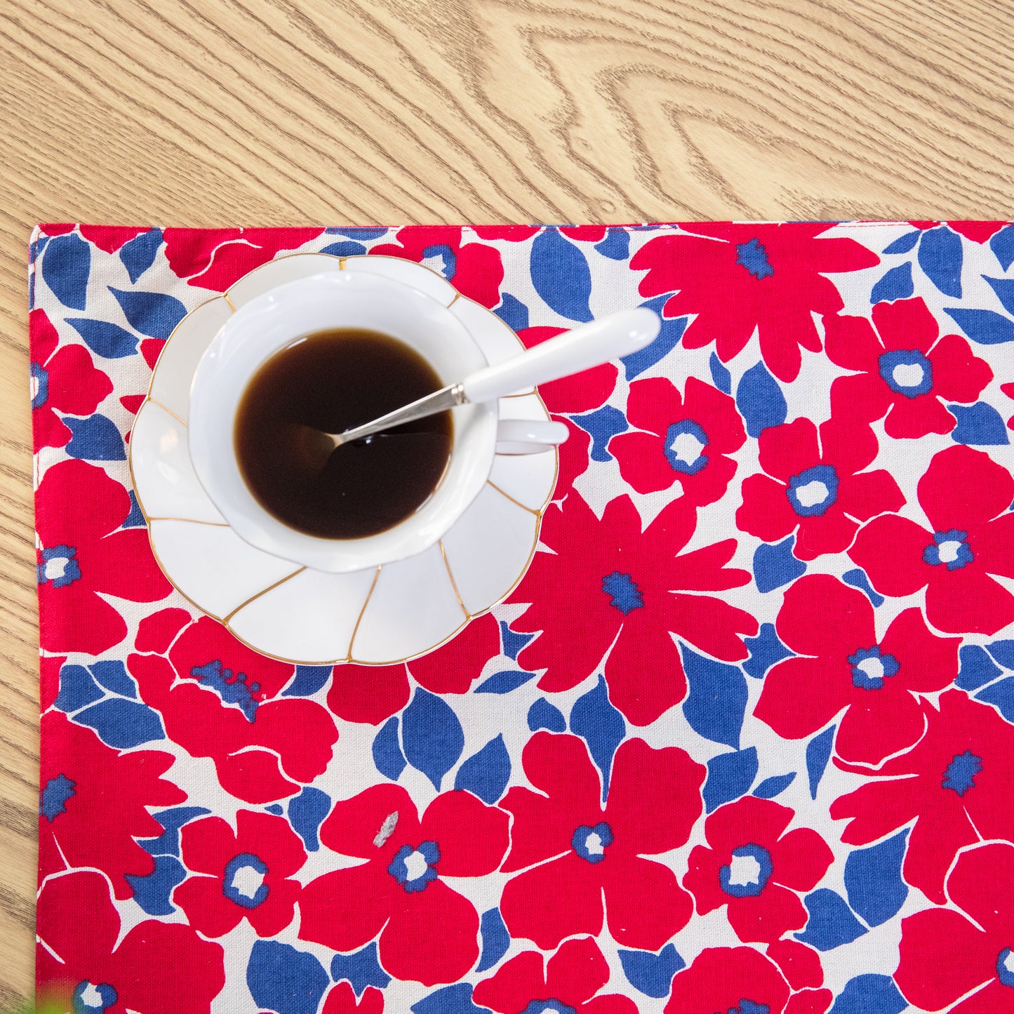 Red Flower Cotton Linen Placemat Set