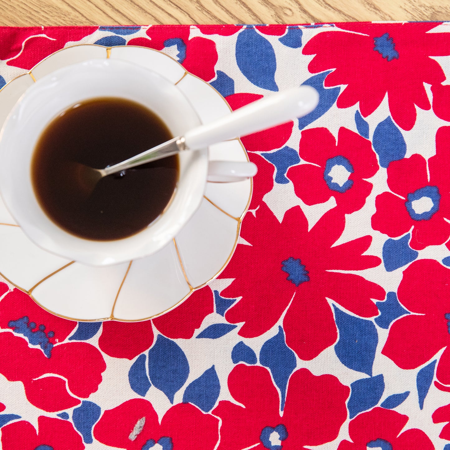 Red Flower Cotton Linen Placemat Set