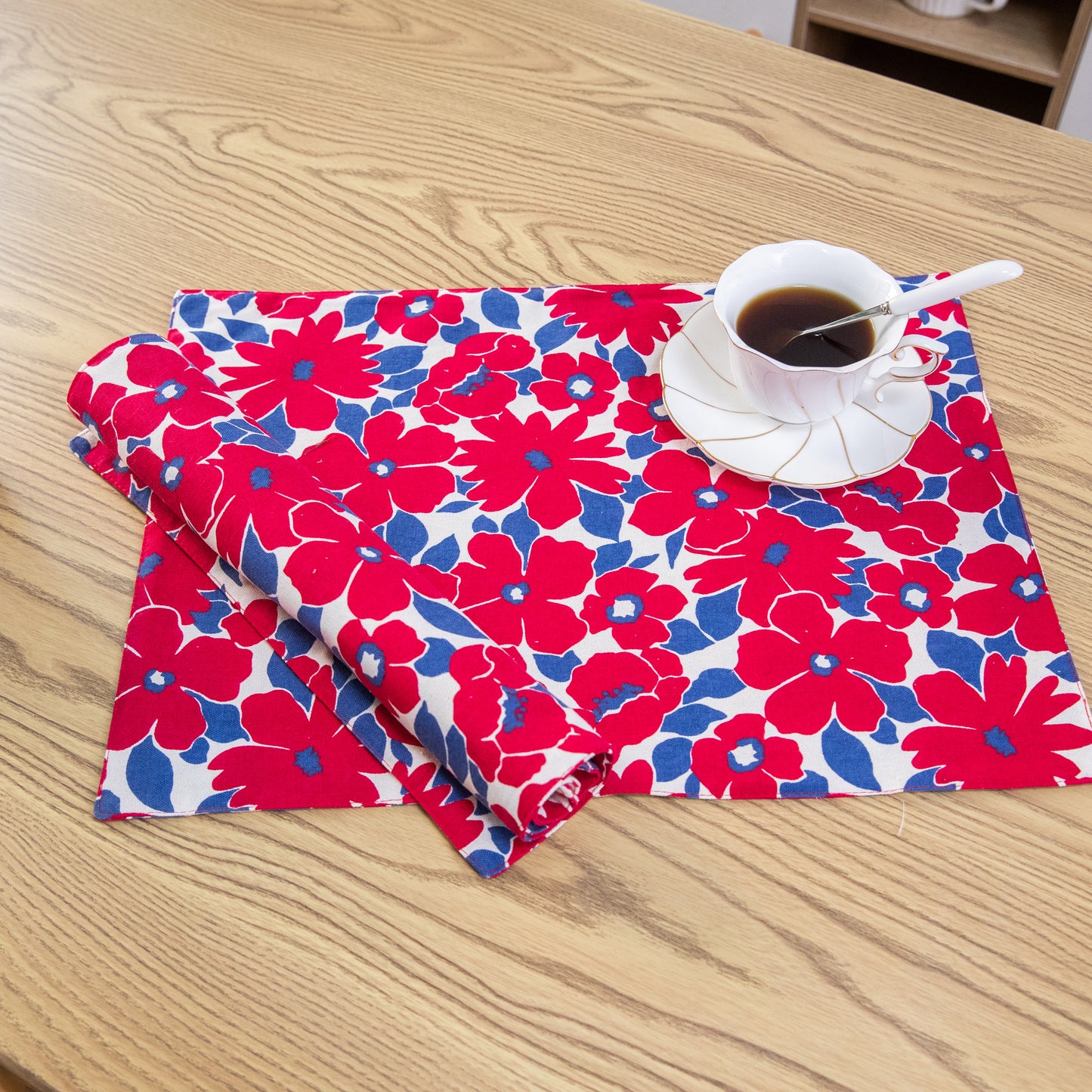 Red Flower Cotton Linen Placemat Set