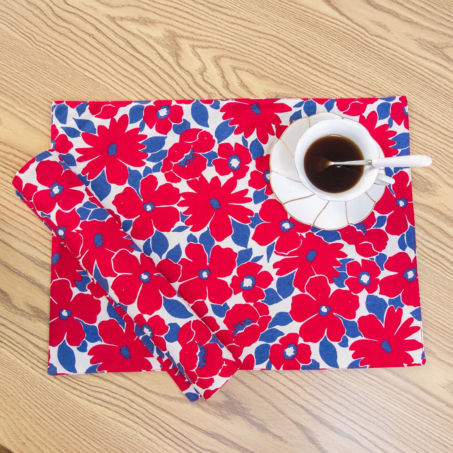 Red Flower Cotton Linen Placemat Set