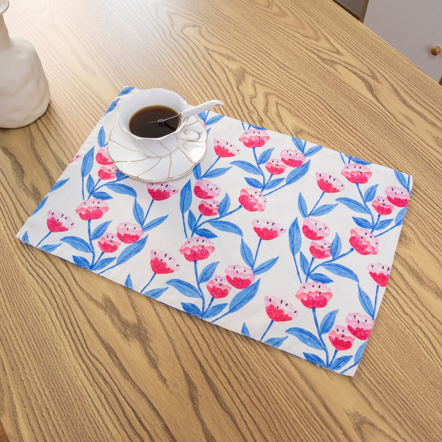 Flower Cotton Linen Placemat Set Handmade Personalized Plate Mat Kitchen Decoration Picnic Mat Placemats Flower Design Pink Blue