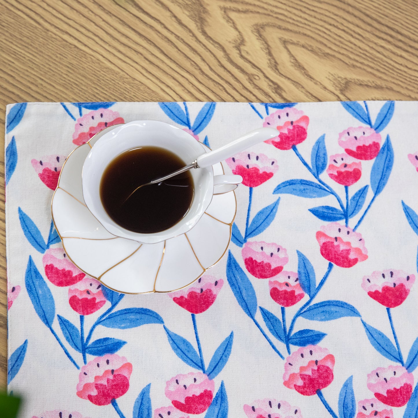 Flower Cotton Linen Placemat Set Handmade Personalized Plate Mat Kitchen Decoration Picnic Mat Placemats Flower Design Pink Blue