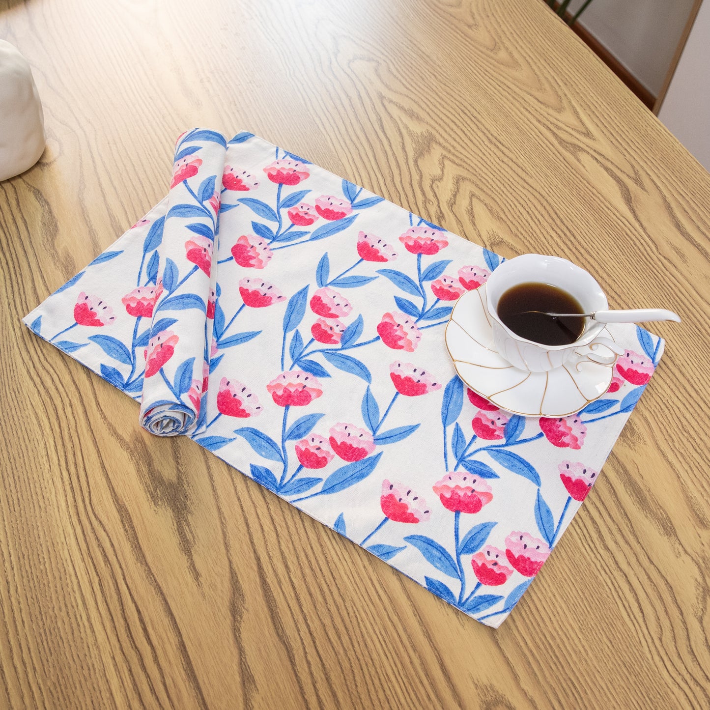 Flower Cotton Linen Placemat Set Handmade Personalized Plate Mat Kitchen Decoration Picnic Mat Placemats Flower Design Pink Blue
