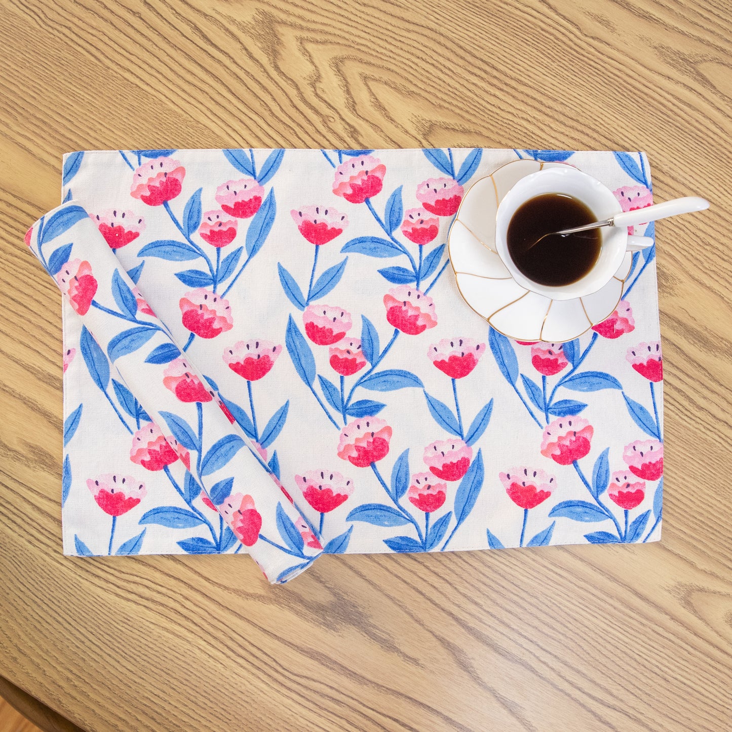 Flower Cotton Linen Placemat Set Handmade Personalized Plate Mat Kitchen Decoration Picnic Mat Placemats Flower Design Pink Blue