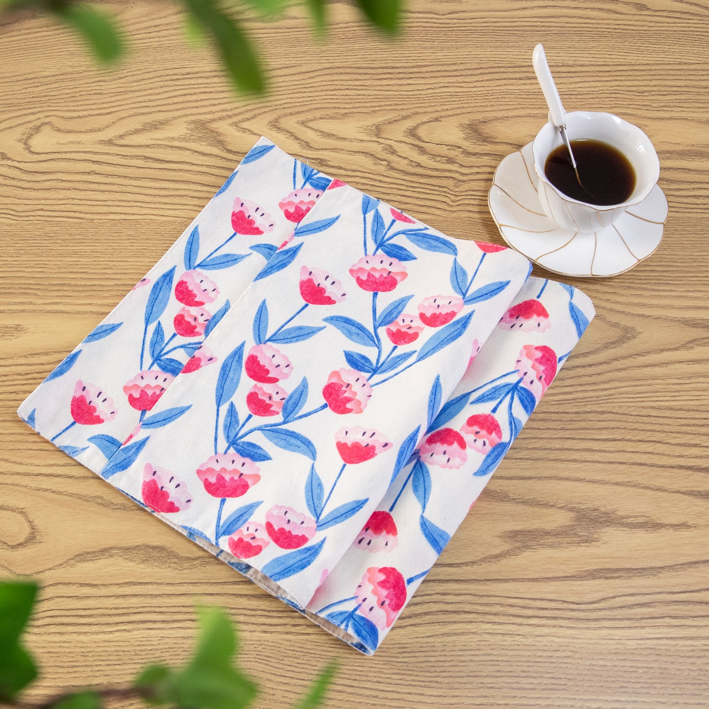 Flower Cotton Linen Placemat Set Handmade Personalized Plate Mat Kitchen Decoration Picnic Mat Placemats Flower Design Pink Blue