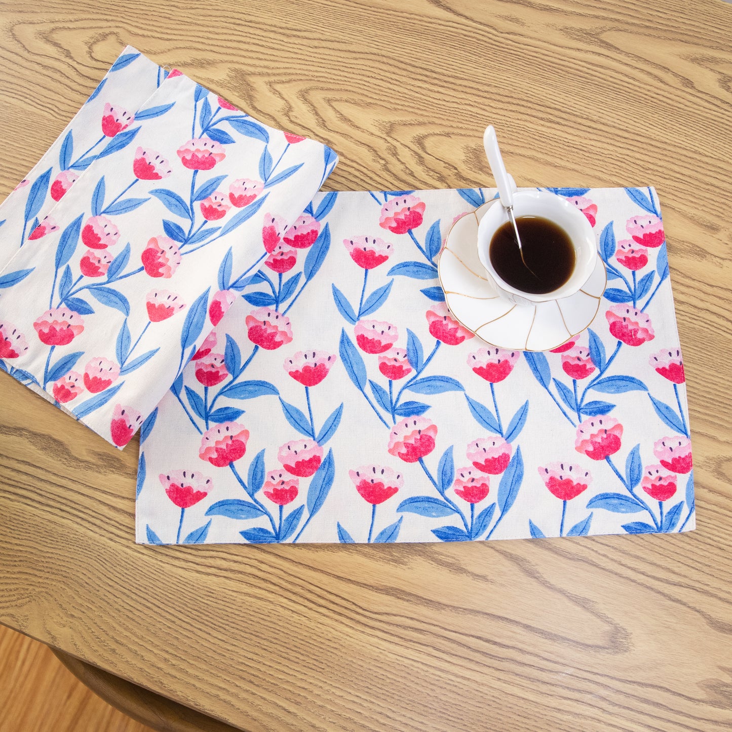 Flower Cotton Linen Placemat Set Handmade Personalized Plate Mat Kitchen Decoration Picnic Mat Placemats Flower Design Pink Blue