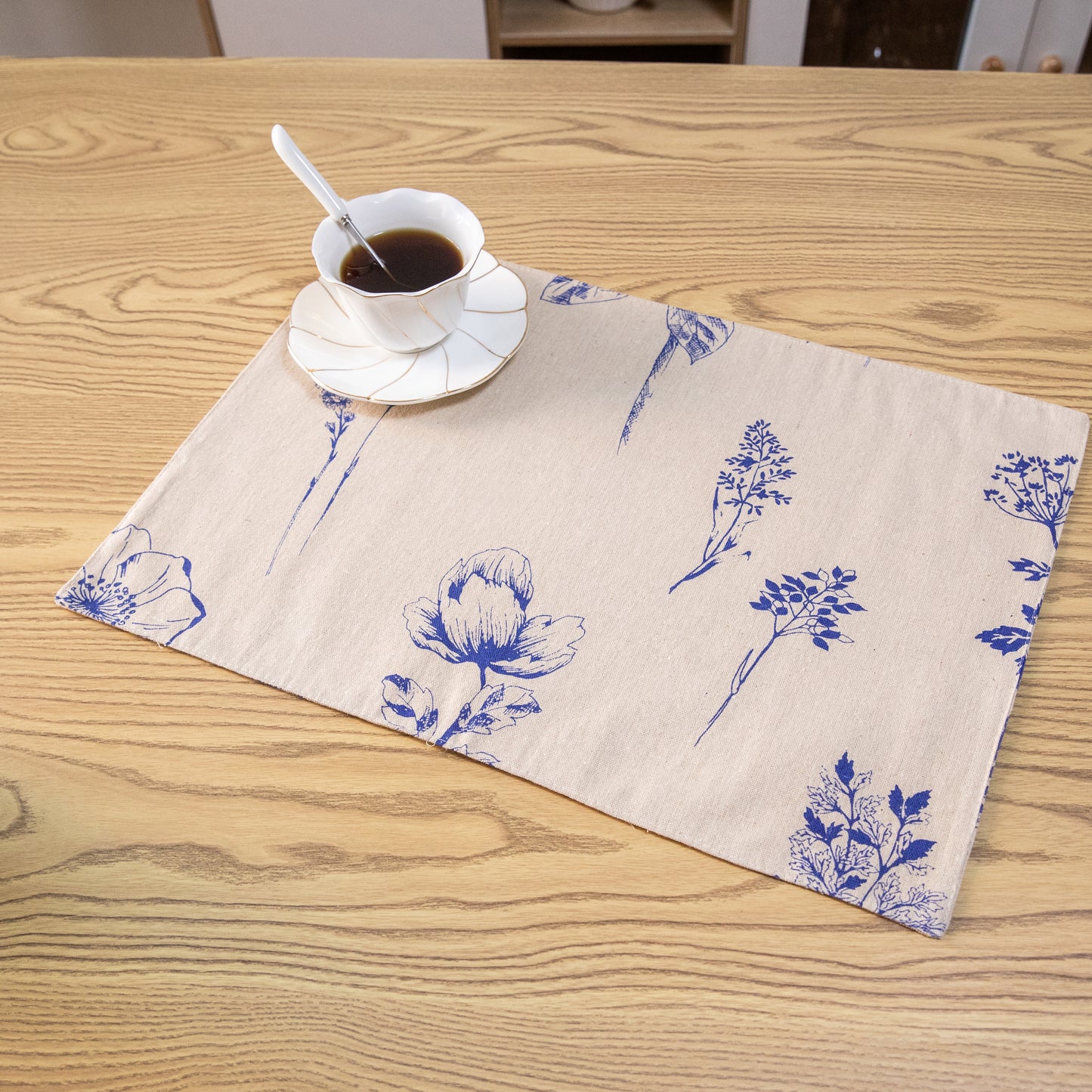 Flower Placemat Set Handmade Personalized Plate Mat Kitchen Decoration Picnic Mat Cotton Linen Placemats Blue Flower Design