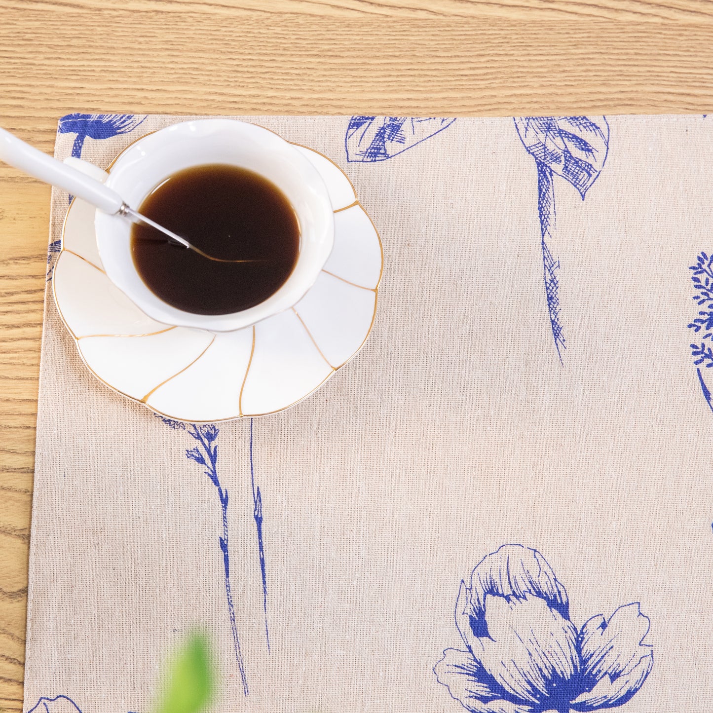 Flower Placemat Set Handmade Personalized Plate Mat Kitchen Decoration Picnic Mat Cotton Linen Placemats Blue Flower Design