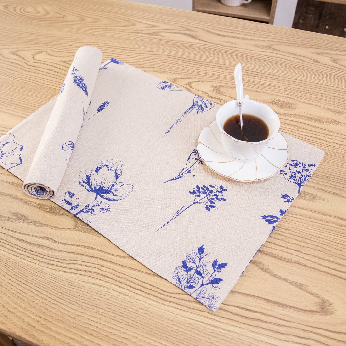 Flower Placemat Set Handmade Personalized Plate Mat Kitchen Decoration Picnic Mat Cotton Linen Placemats Blue Flower Design