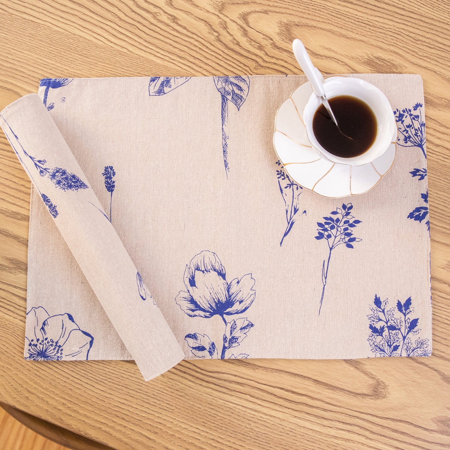 Flower Placemat Set Handmade Personalized Plate Mat Kitchen Decoration Picnic Mat Cotton Linen Placemats Blue Flower Design