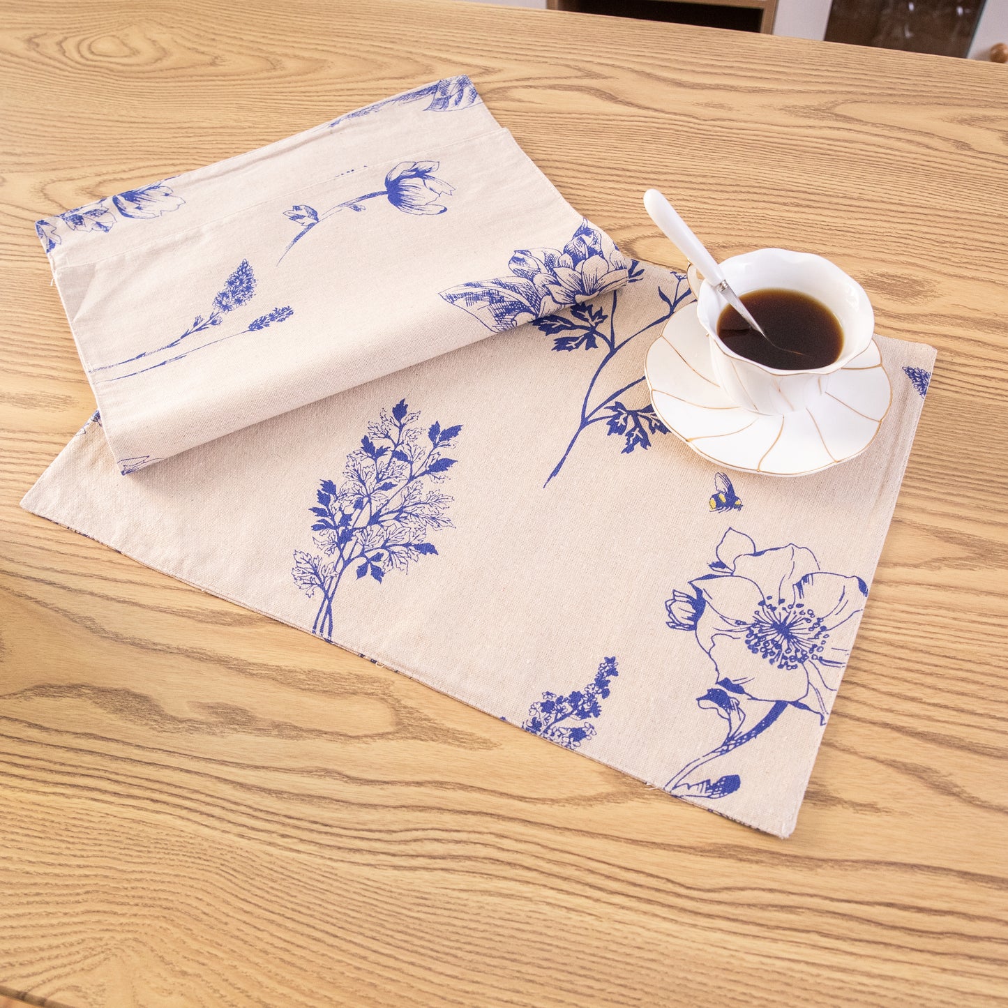 Flower Placemat Set Handmade Personalized Plate Mat Kitchen Decoration Picnic Mat Cotton Linen Placemats Blue Flower Design