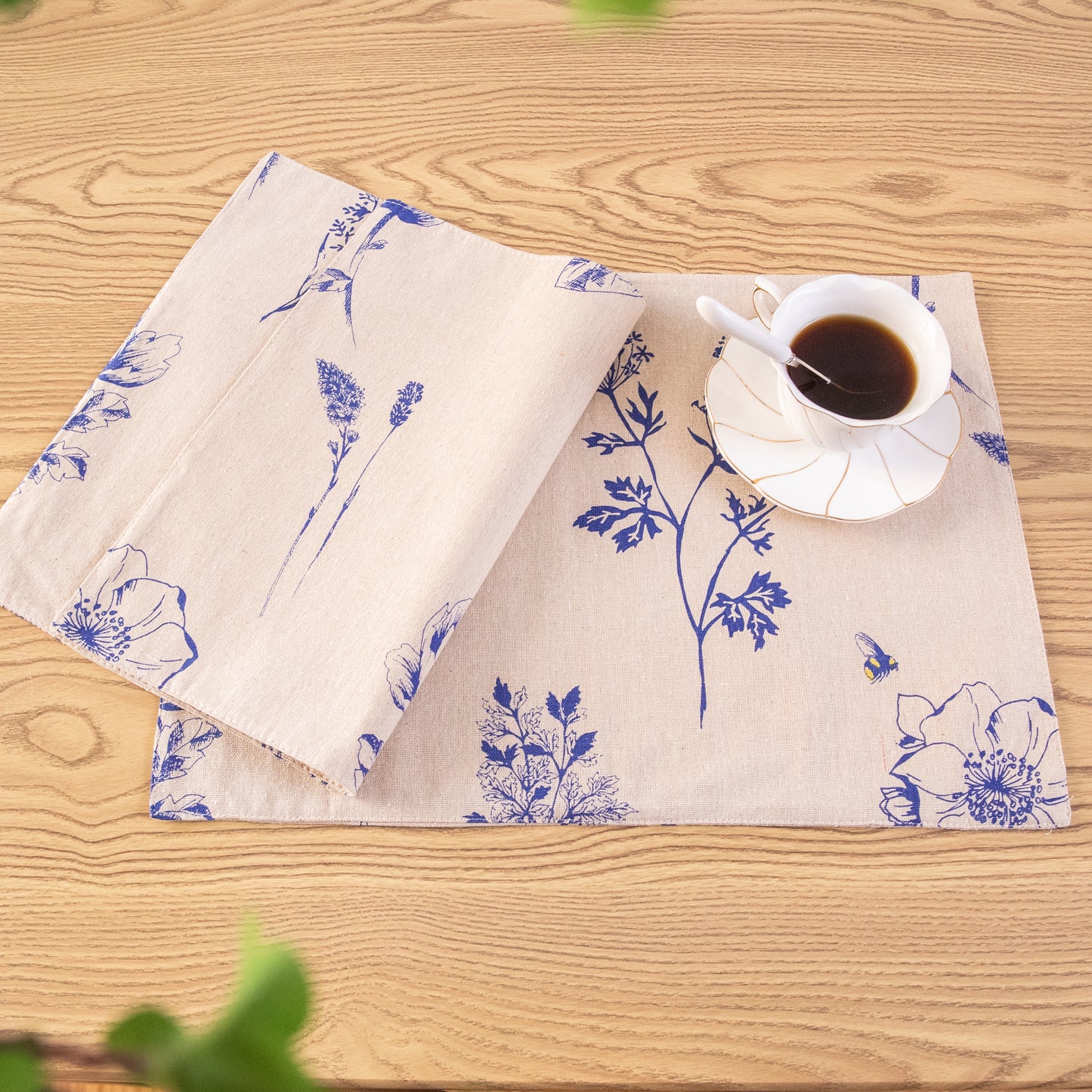 Flower Placemat Set Handmade Personalized Plate Mat Kitchen Decoration Picnic Mat Cotton Linen Placemats Blue Flower Design