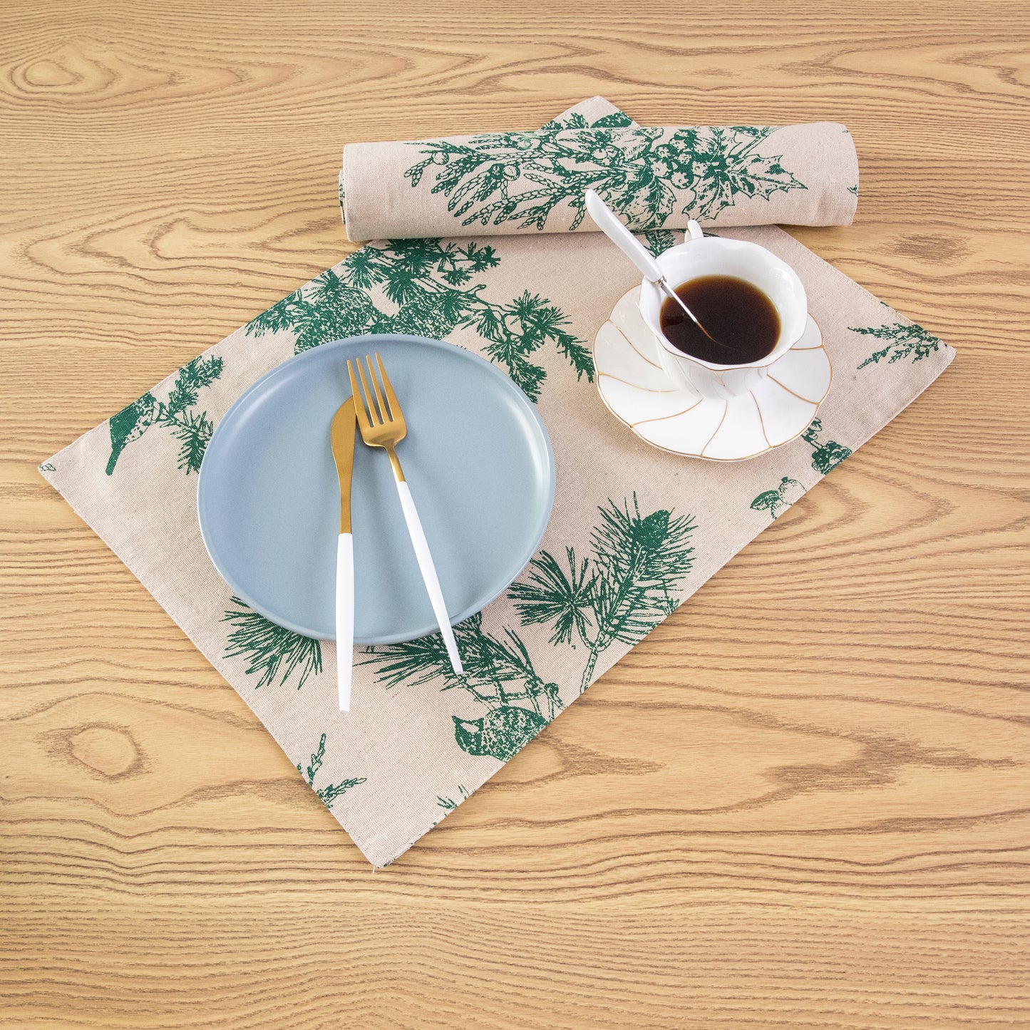 Nature Design Canvas Placemat Set Handmade Personalized Plate Mat Kitchen Decoration Picnic Mat Placemats Pine Tree