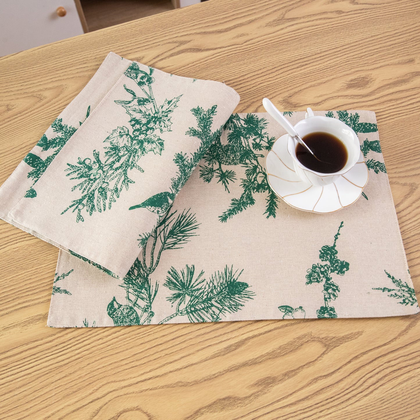 Nature Design Canvas Placemat Set Handmade Personalized Plate Mat Kitchen Decoration Picnic Mat Placemats Pine Tree