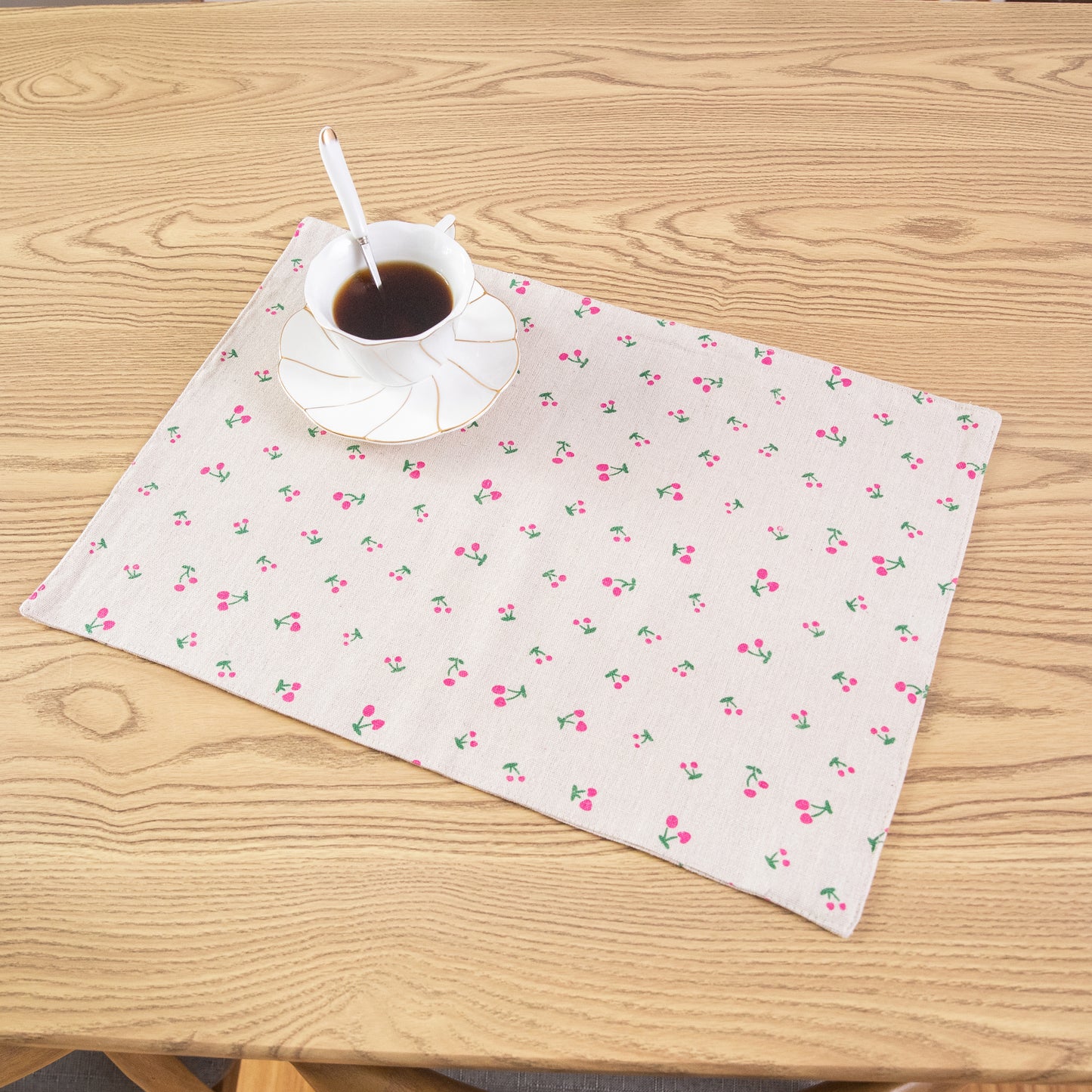 Cherry Pattern Placemat Set Handmade Personalized Plate Mat Kitchen Decoration Picnic Mat Linen Placemats Fruit Design