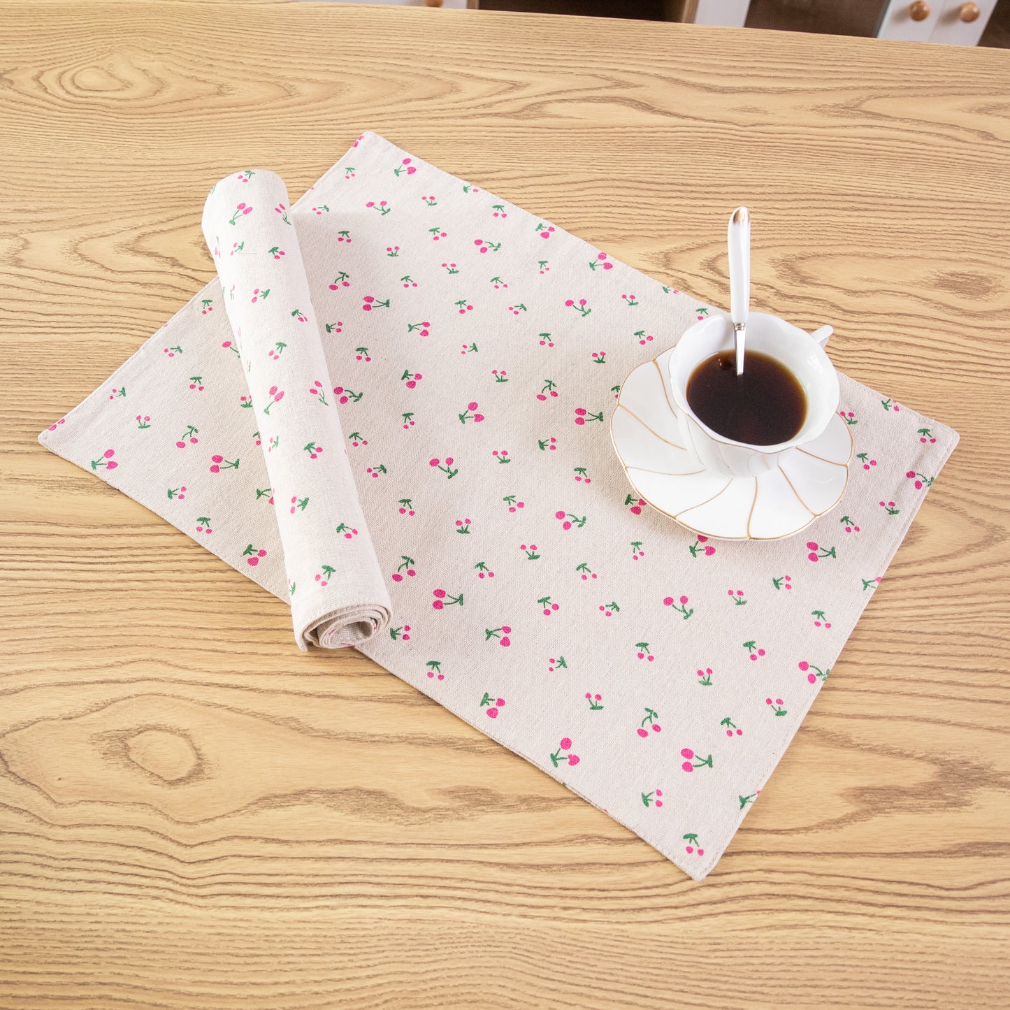 Cherry Pattern Placemat Set Handmade Personalized Plate Mat Kitchen Decoration Picnic Mat Linen Placemats Fruit Design