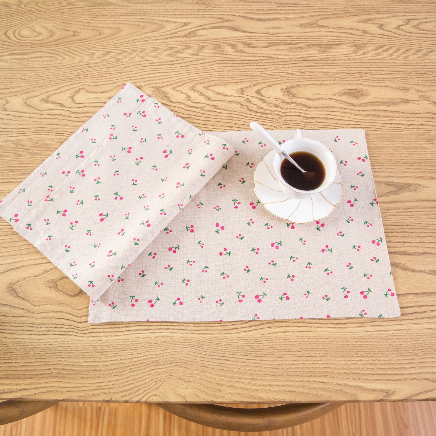 Cherry Pattern Placemat Set Handmade Personalized Plate Mat Kitchen Decoration Picnic Mat Linen Placemats Fruit Design
