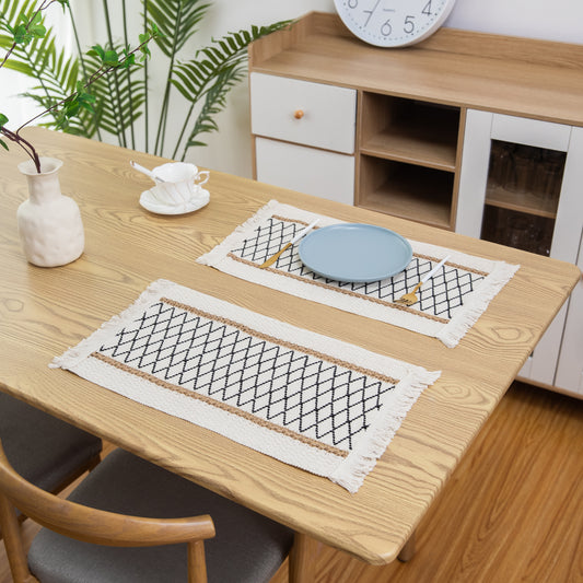 Art Woven Placemat Set Handmade Personalized Plate Mat Kitchen Decoration Colorful   Blcak