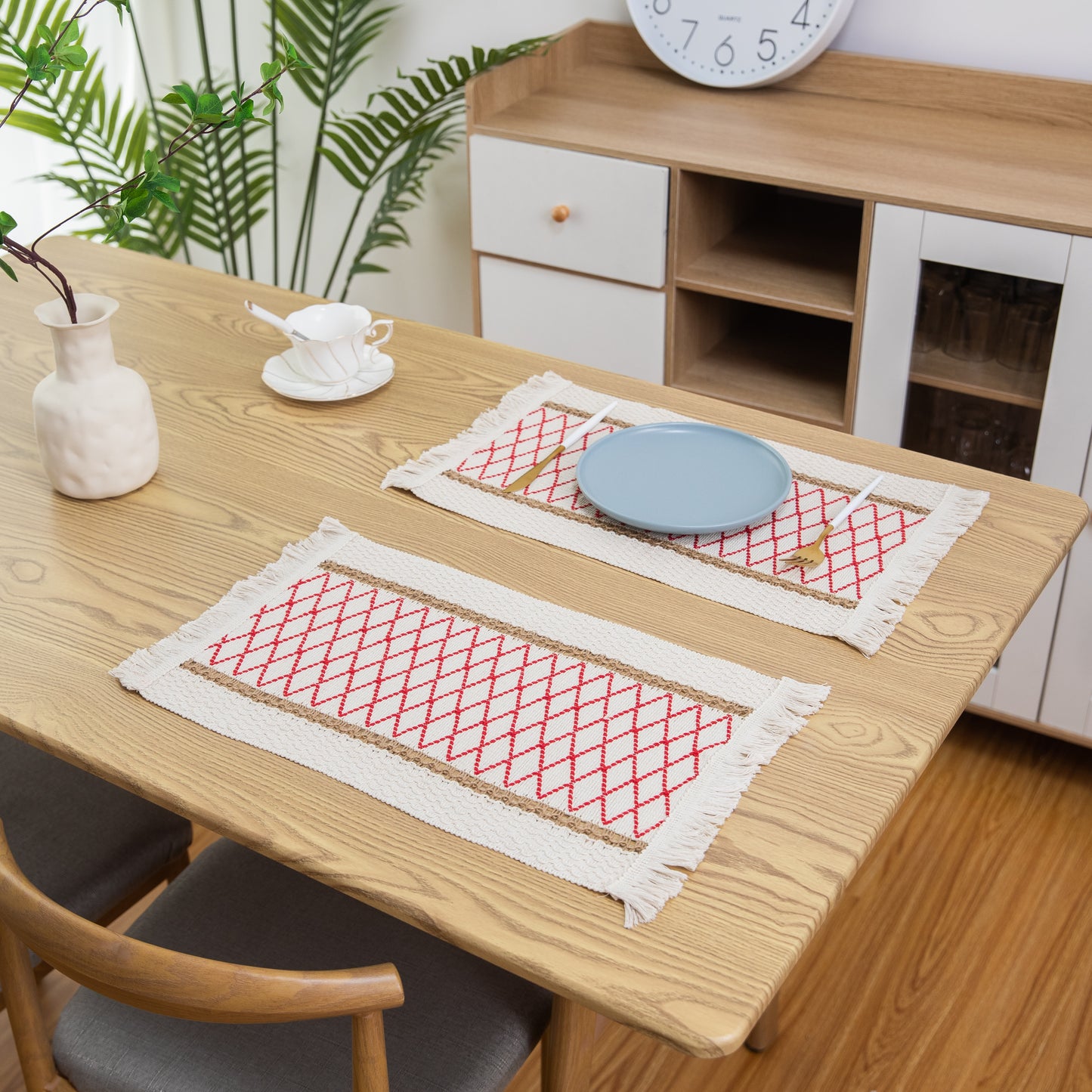 Art Woven Placemat Set Handmade Personalized Plate Mat Kitchen Decoration Colorful   Blcak