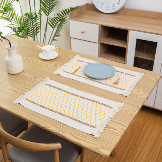 Art Woven Placemat Set Handmade Personalized Plate Mat Kitchen Decoration Colorful Yellow