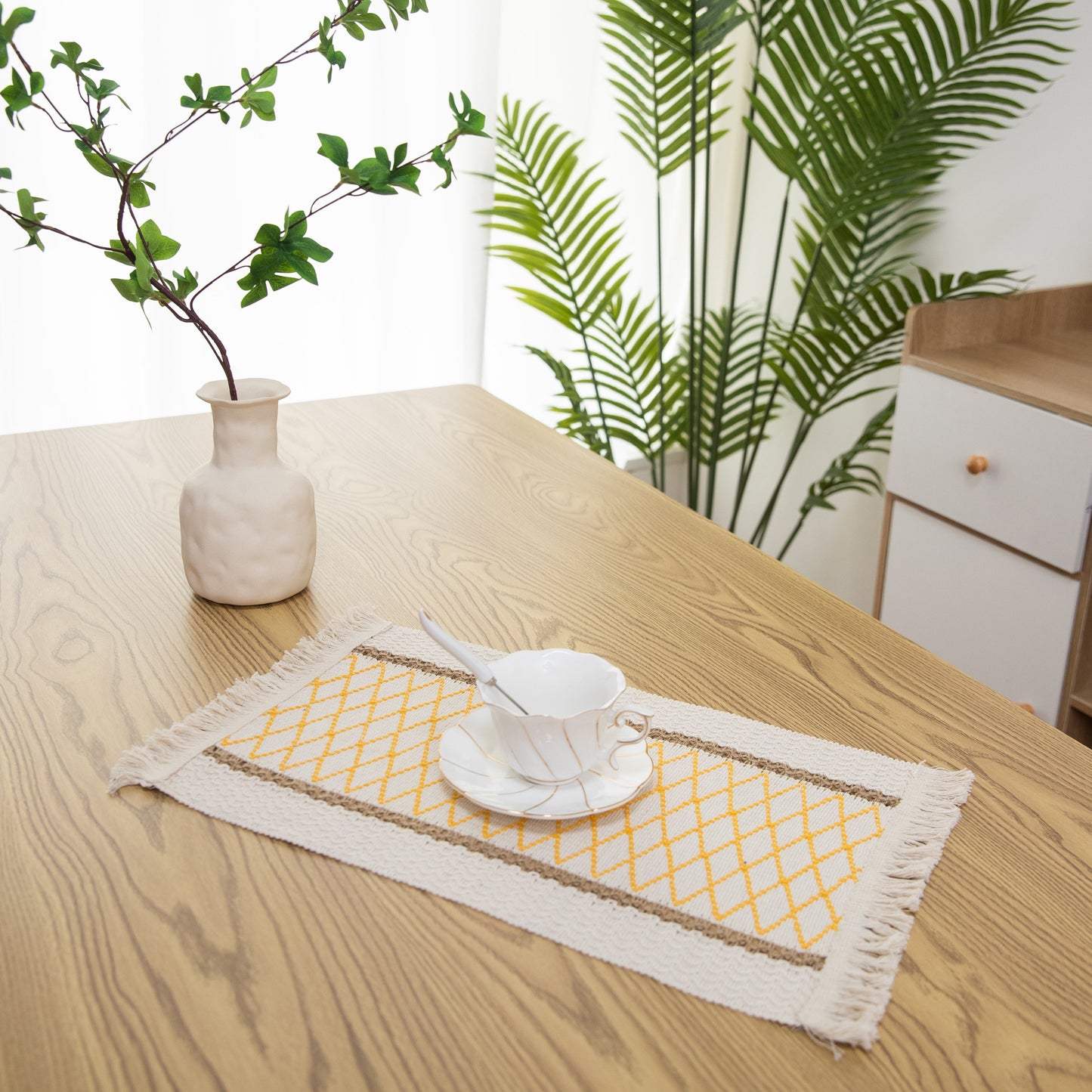 Art Woven Placemat Set Handmade Personalized Plate Mat Kitchen Decoration Colorful Yellow