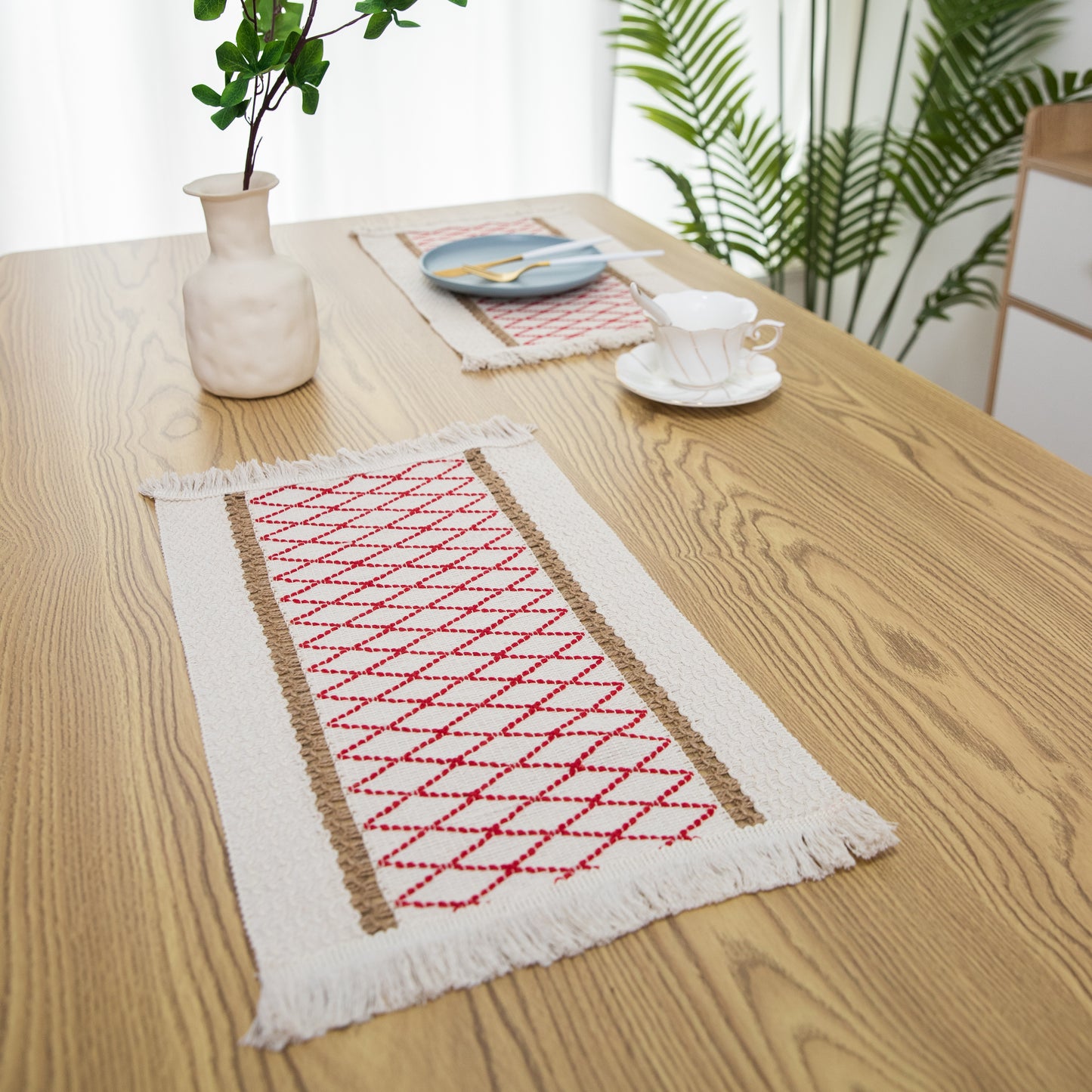 Art Woven Placemat Set Handmade Personalized Plate Mat Kitchen Decoration Colorful   Blcak